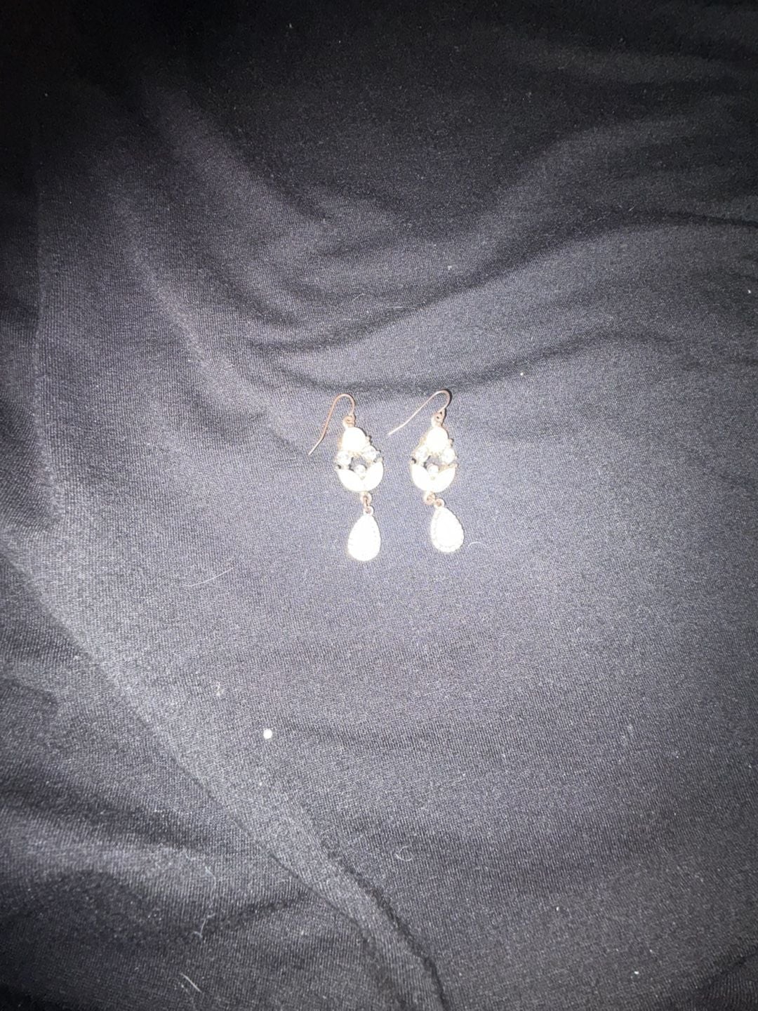 Vintage Style Gold-Tone Filigree Dangle Earrings with Faux Opal and Rhinestones