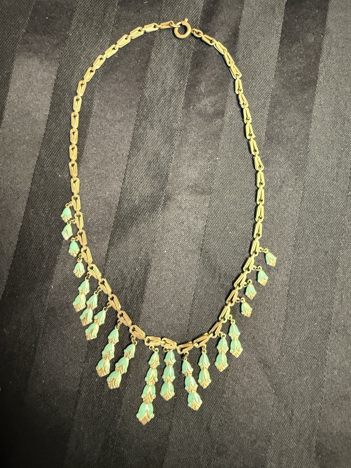 Antique Art Deco Stamped Brass Fringe Necklace – Marked Germany