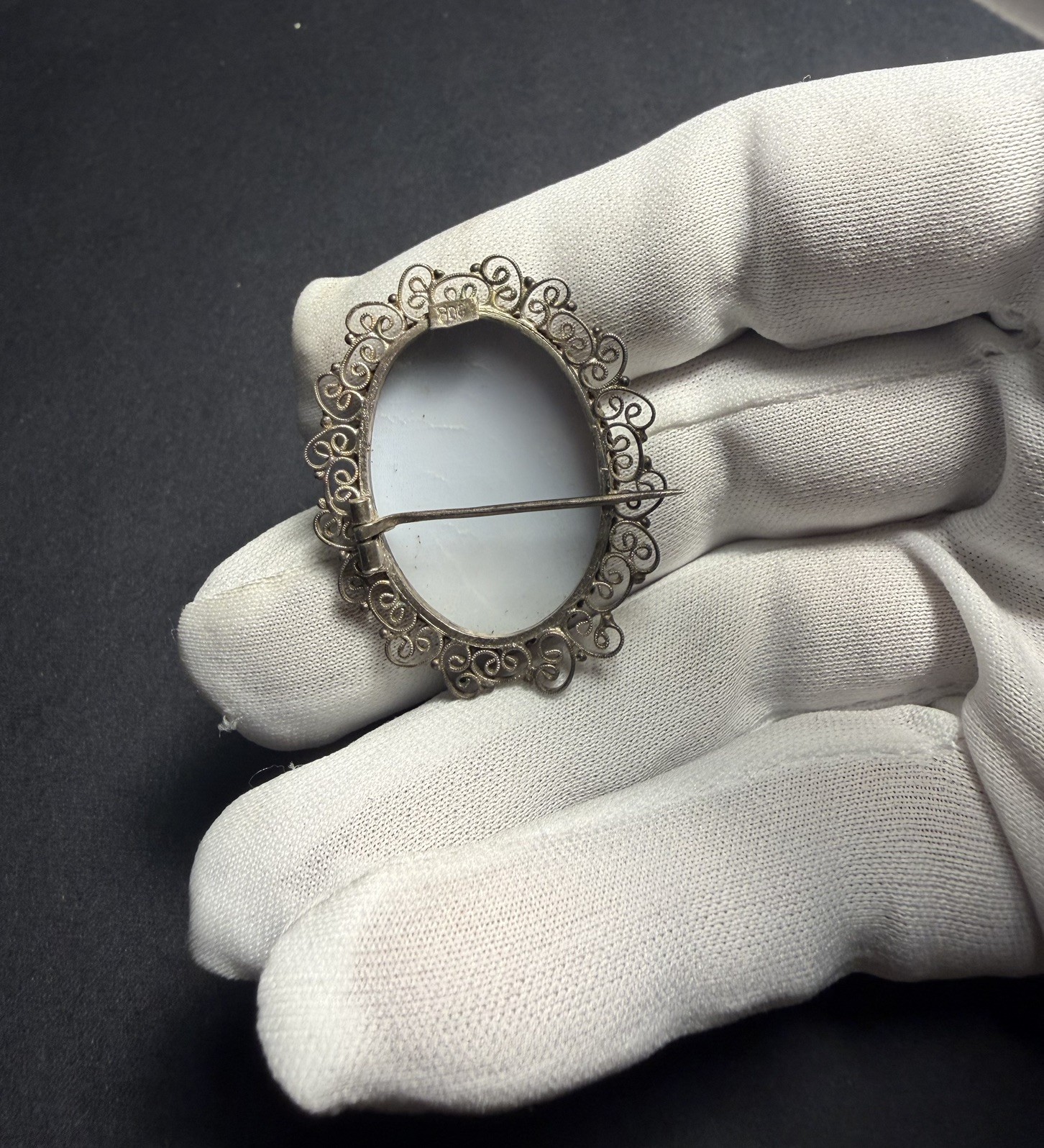 Antique Scenic Landscape Cameo Brooch Pendant Carved Shell