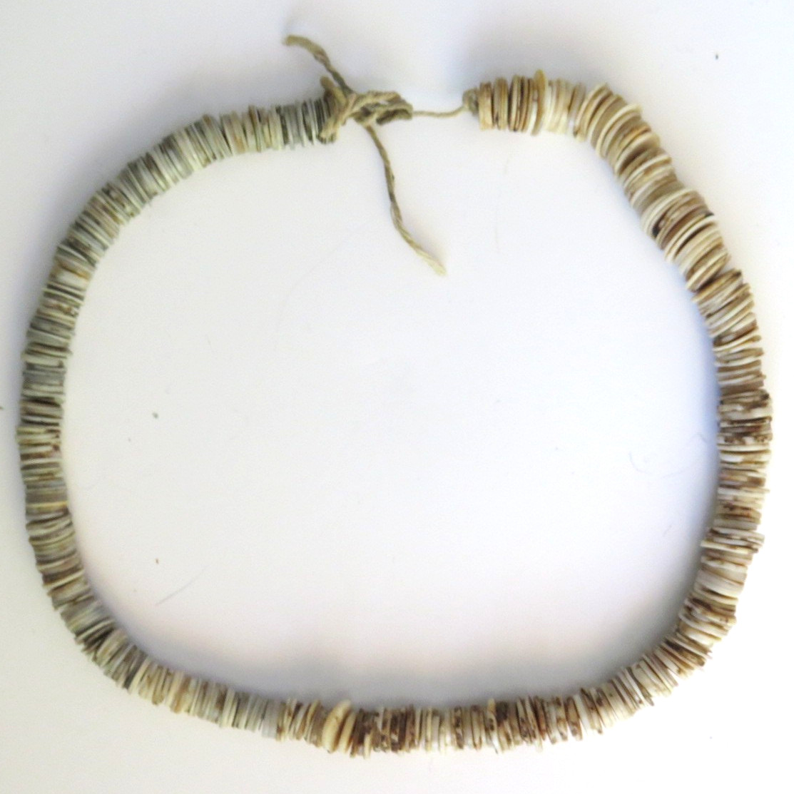 Vtg African Ostrich Eggshell Heishi Bead Choker Necklace / String Tie
