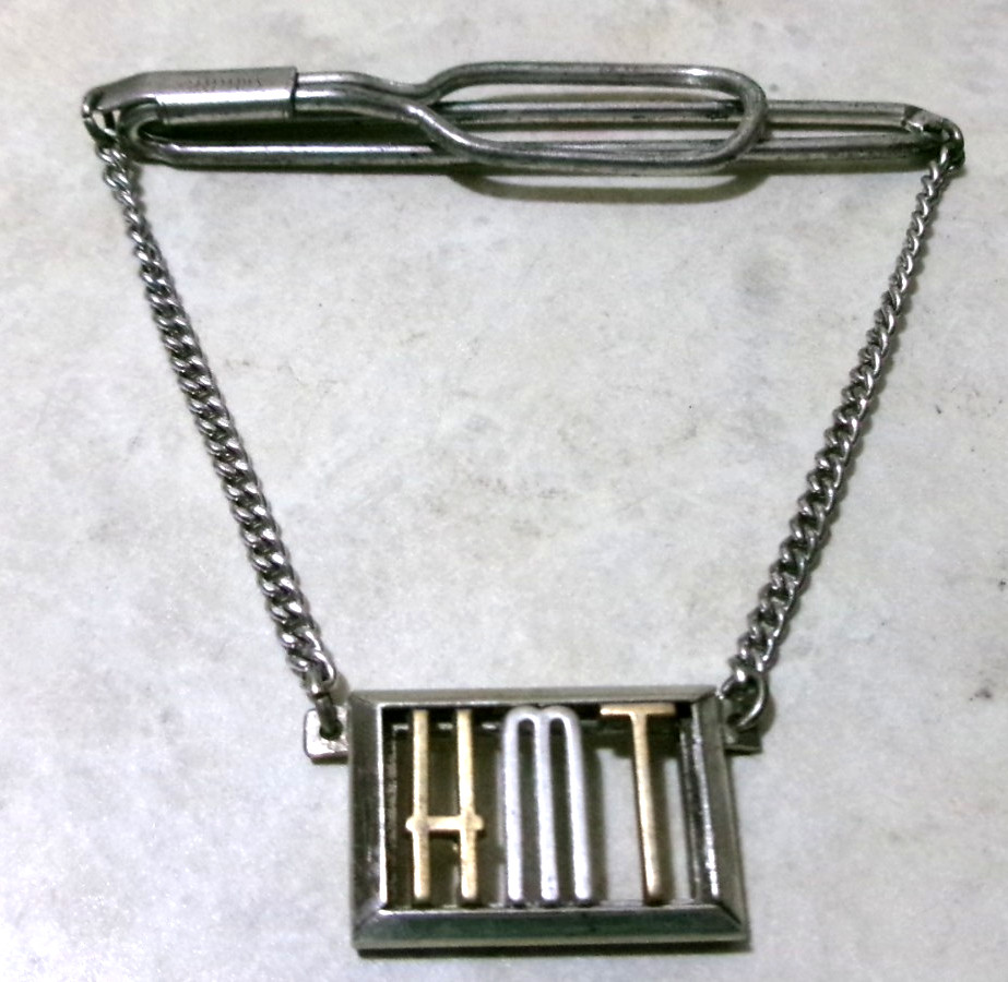vtg Swank Sterling Silver Tie Bar HMT initials