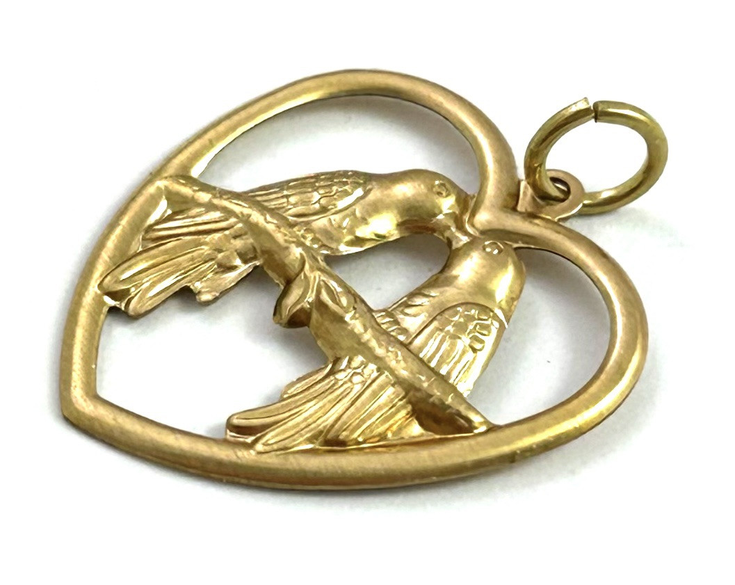 Vintage Charm Lovebird Heart Pendant Brass Stamping Vintage Jewelry Gift For Her