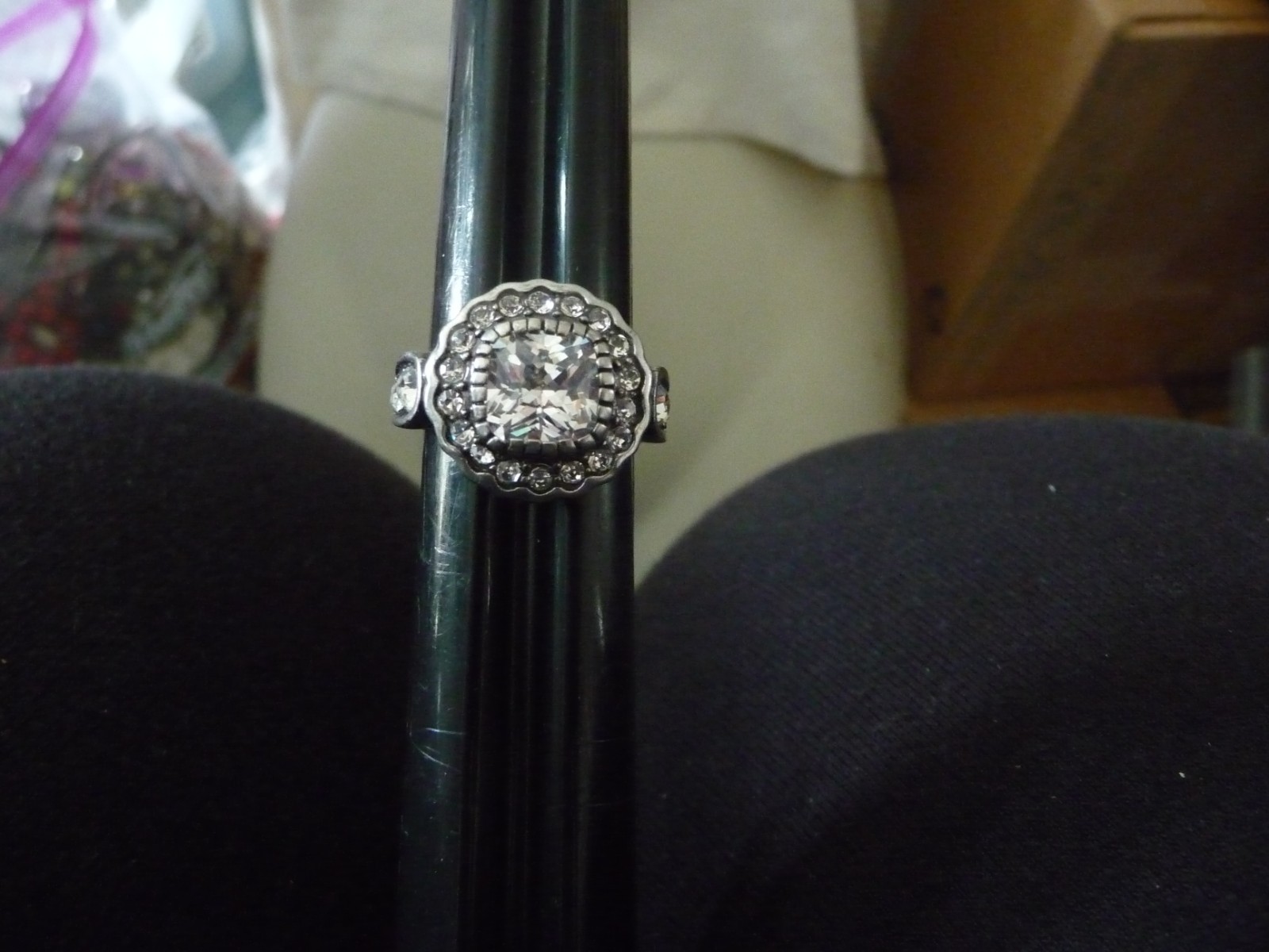 BAGUETTE SQUARE & SOLITAIRE FAUX DIAMONDS SZ 7 RING #8/19-C