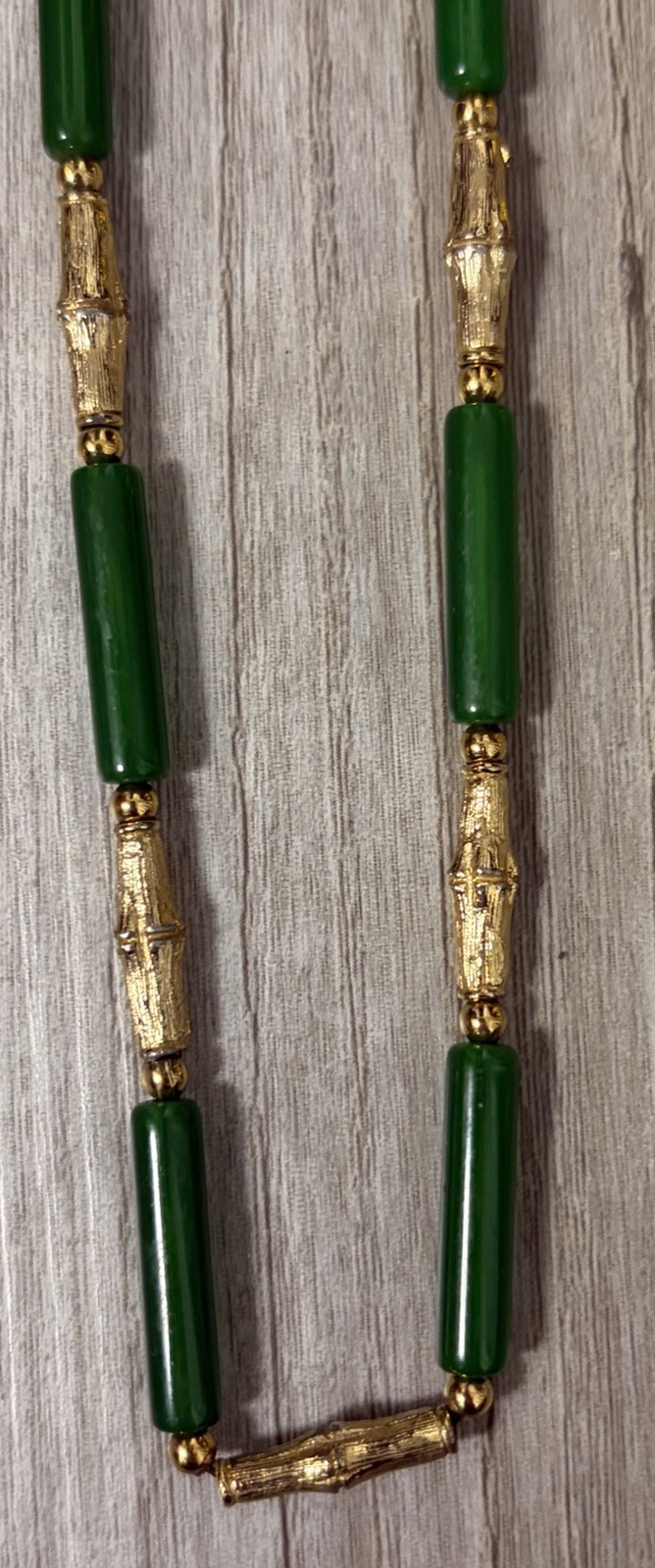 Vintage Faux Jade & Gold Tone Bamboo Necklace
