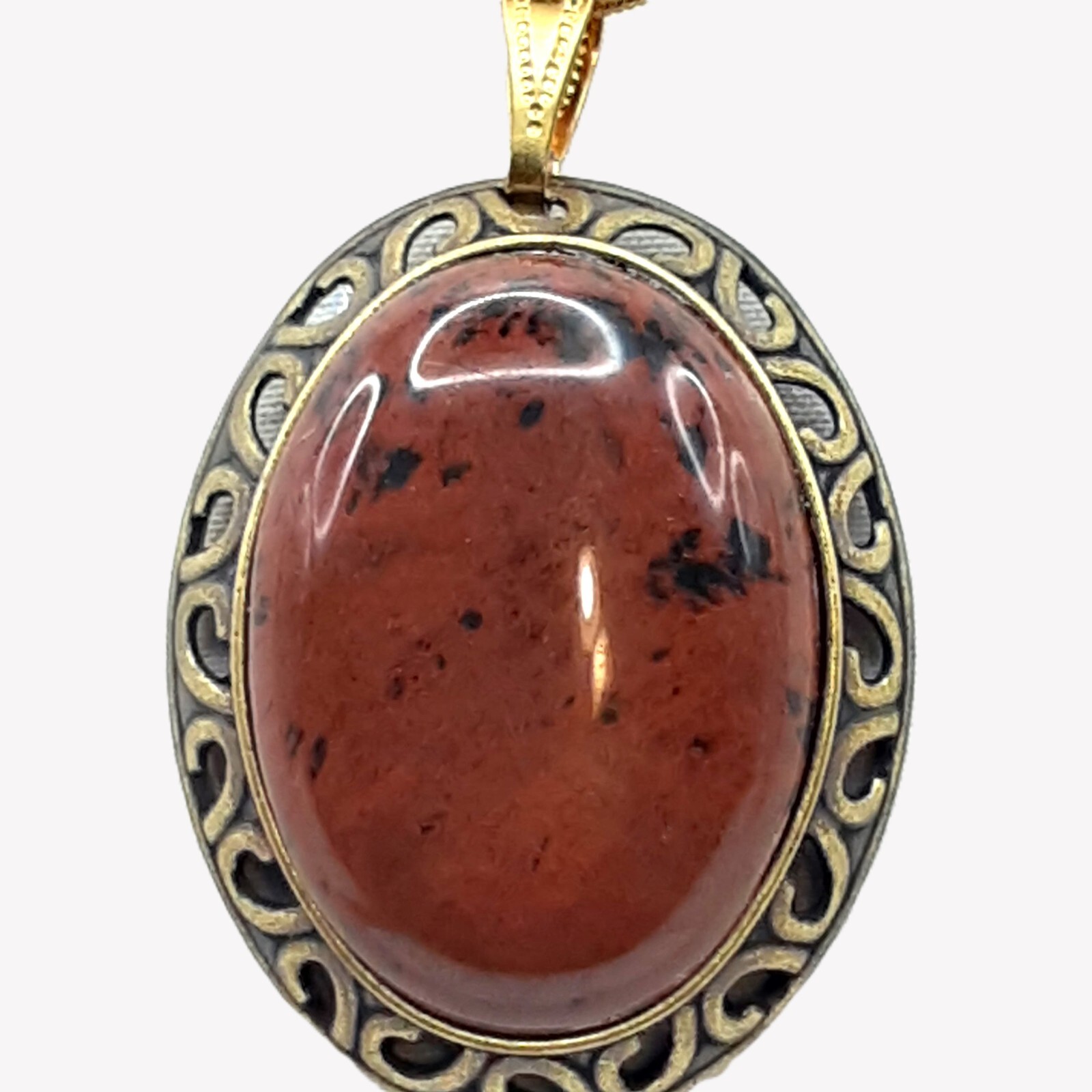 Artisan Made Mahogany Obsidian Pendant Antiqued Gold Tone
