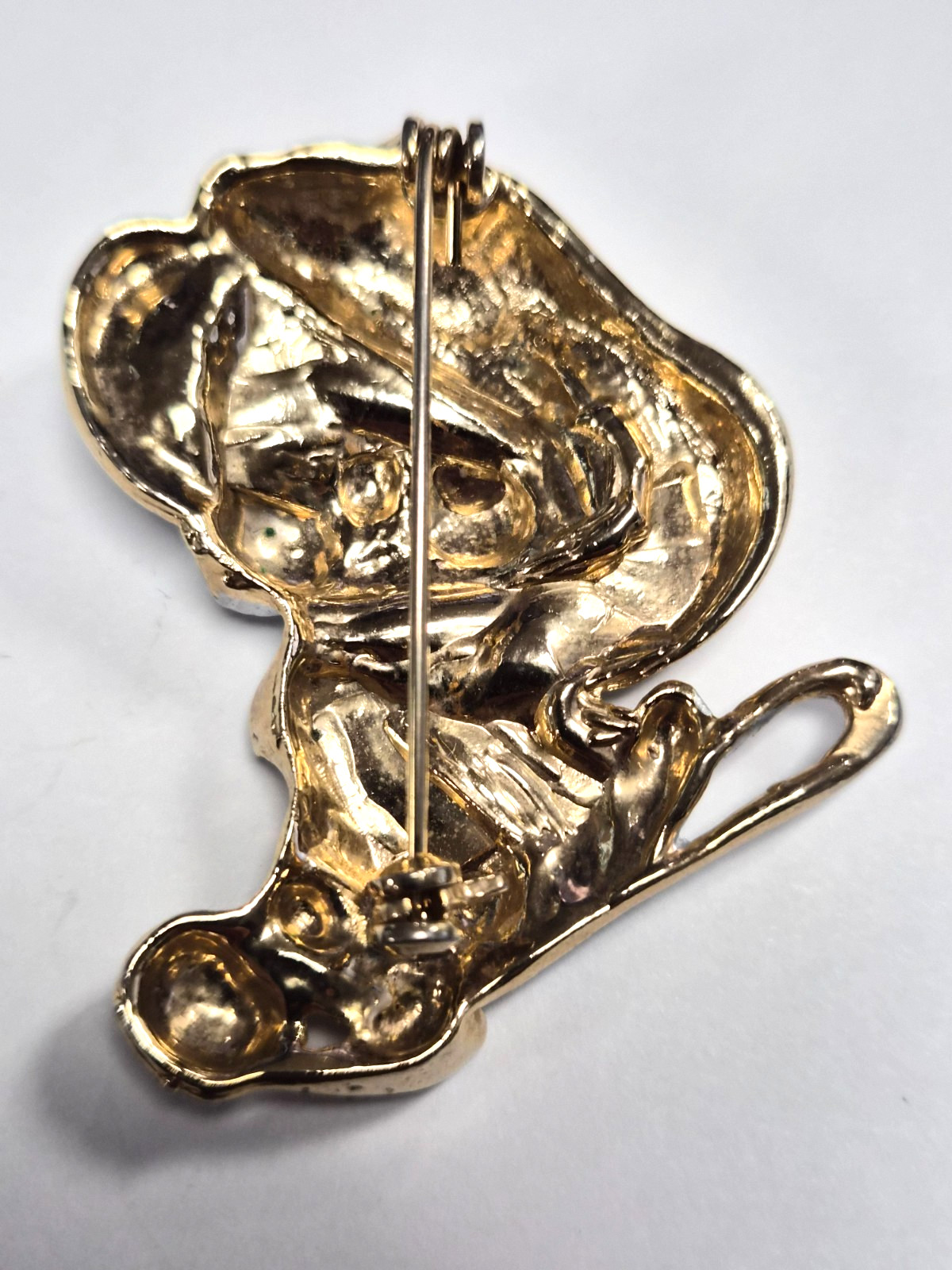 Vintage 80’s Mixed Metal Silver & Shiny Gold Tone Christmas Mouse Pin / Brooch