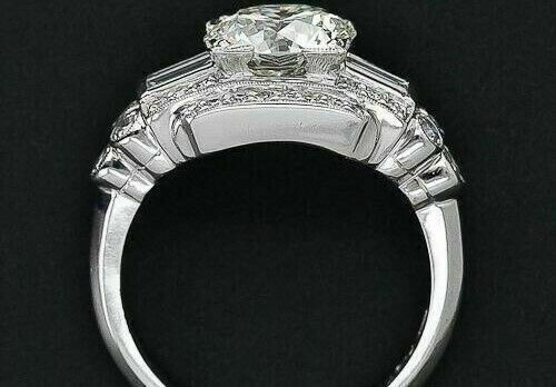 Art Deco Style Old European Lab Created Diamond Wedding 14K White Gold FN Ring