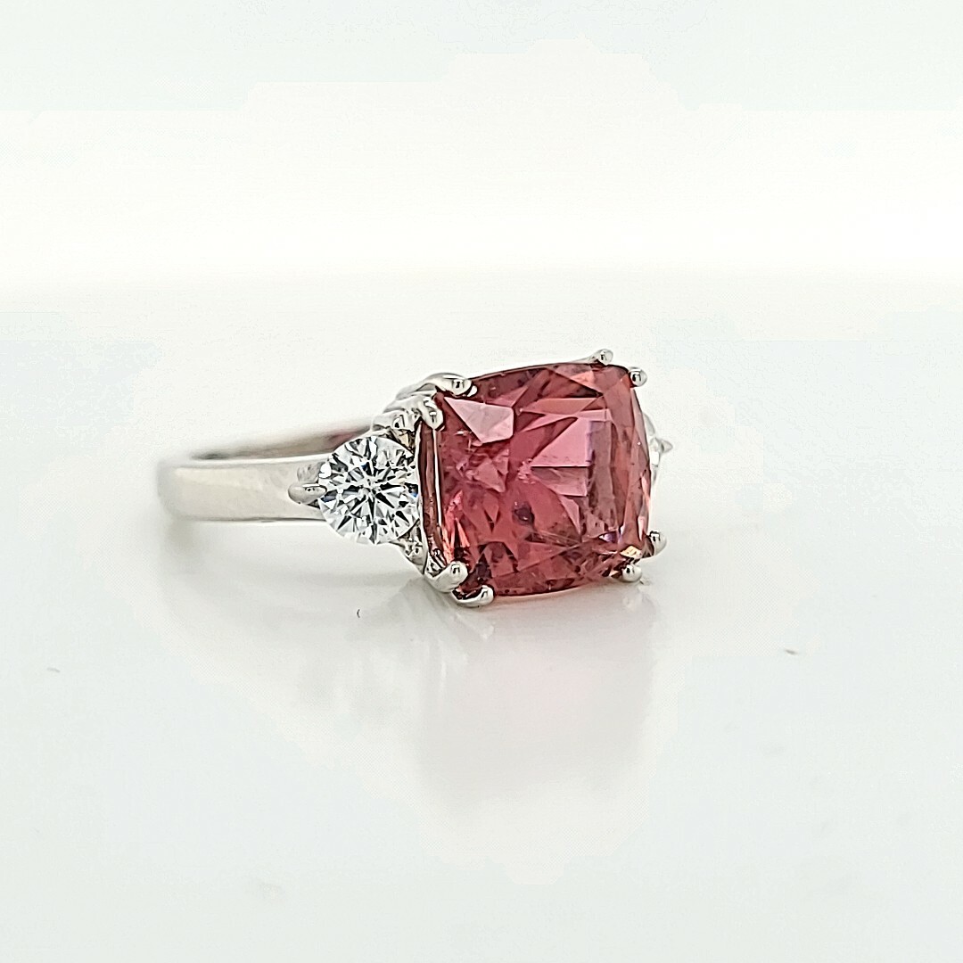 Vintage 14K White Gold Engagement Ring 3.86CT.Natural Pink Tourmaline radiant