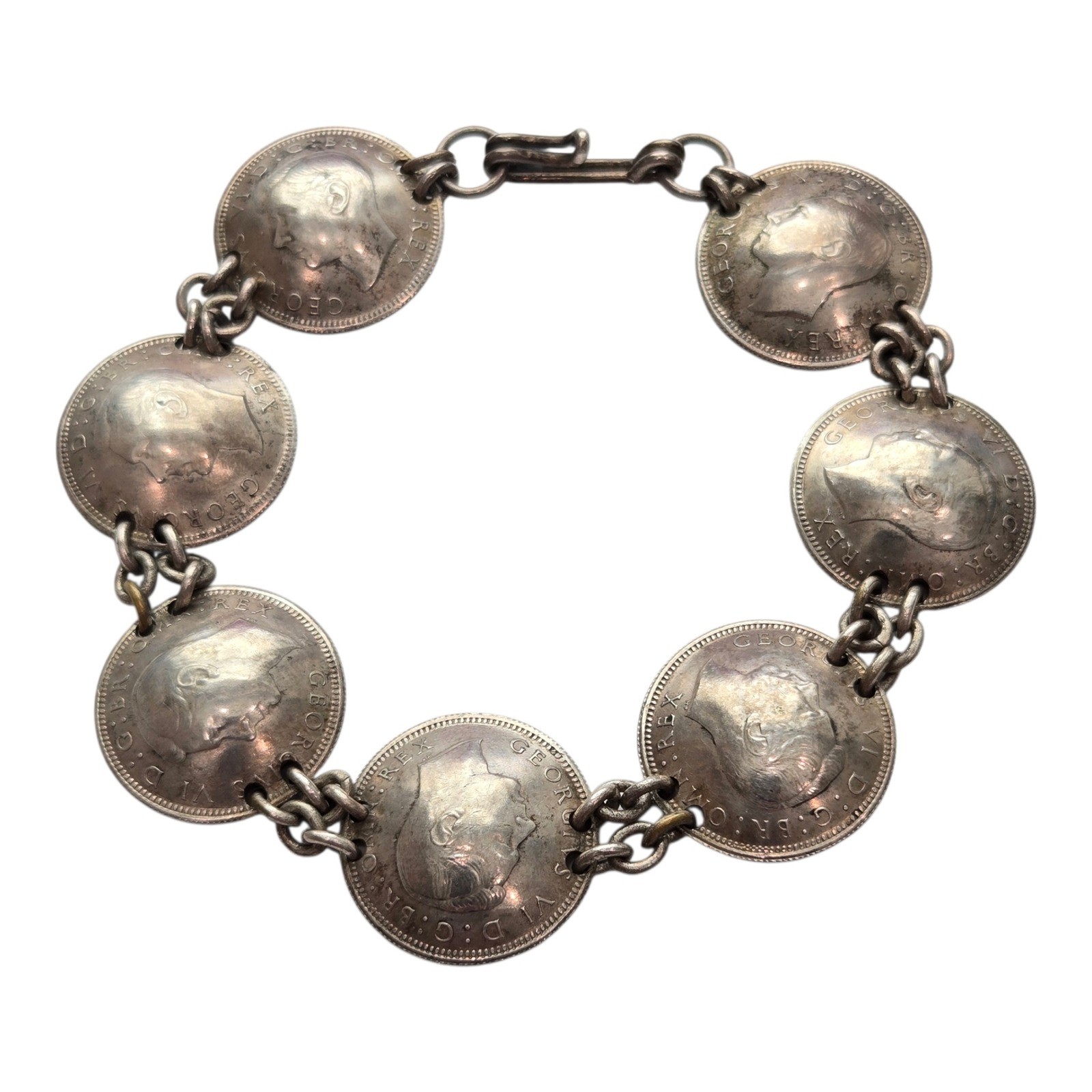 Vintage 1945 British Sixpence Coin Bracelet King George VI WWII Era 7.5 Inch