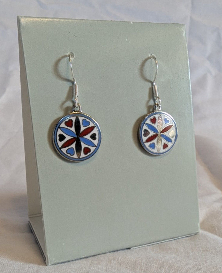 Hoffman Pennsylvania Dutch Quilt Folk Art Hex Sign Compass Rose Enamel Earings