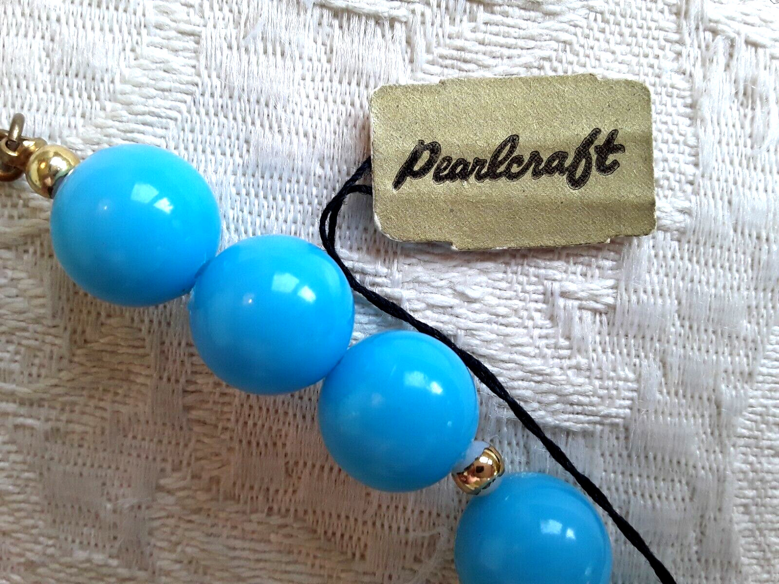 2 Vintage Pearlcraft 14” Beaded Necklaces Chokers Aqua Blue & Pink Retro NWT