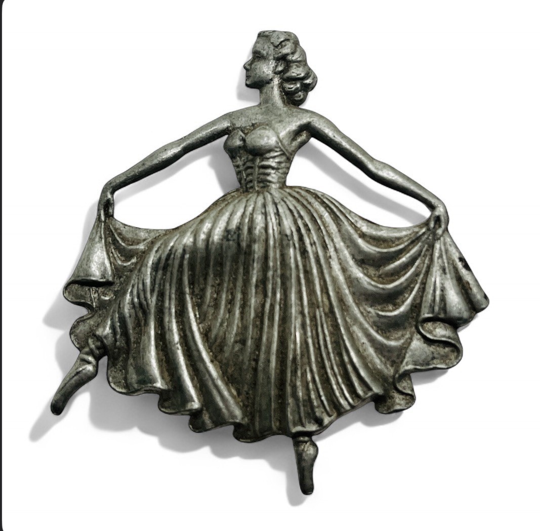 Vintage Pot Metal Figural Ballerina Signed Numbered Figural Brooch C Clasp