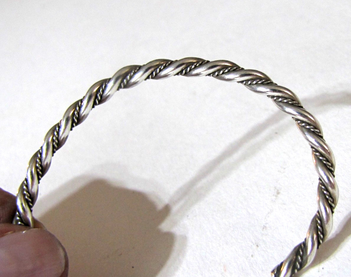 Vintage Sterling Silver Twist Rope Cuff Bracelet Minimalist Southwest Stackable