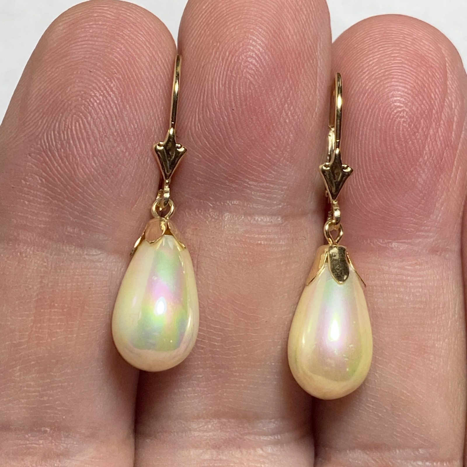 Earrings Pierced 14K Lever Back Majorca Broilette Fax Pearls Iridescent Unused