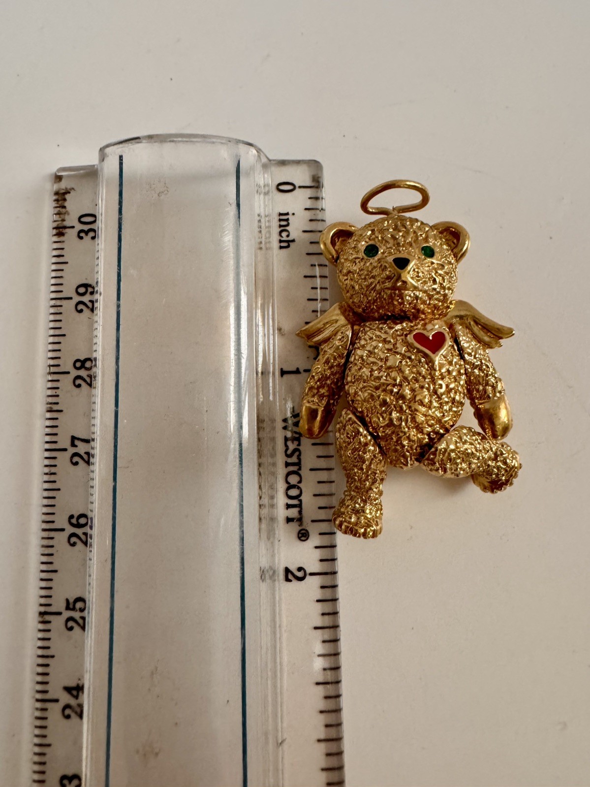 Vintage 1996 BATYA Signed Articulated Gold Tone Angel Bear Brooch Pin Pendant