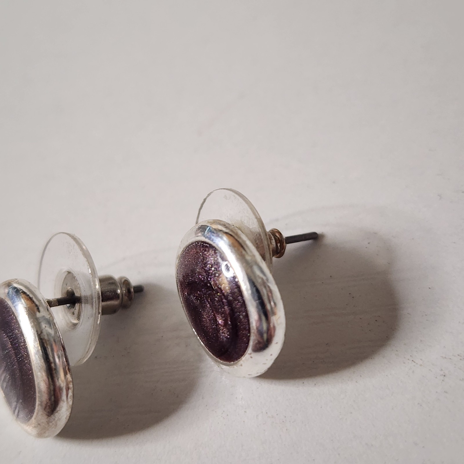 Oval Purple Stone Celestial Sparkly Vintage Earrings Women’s 1/2″ Inch Stud