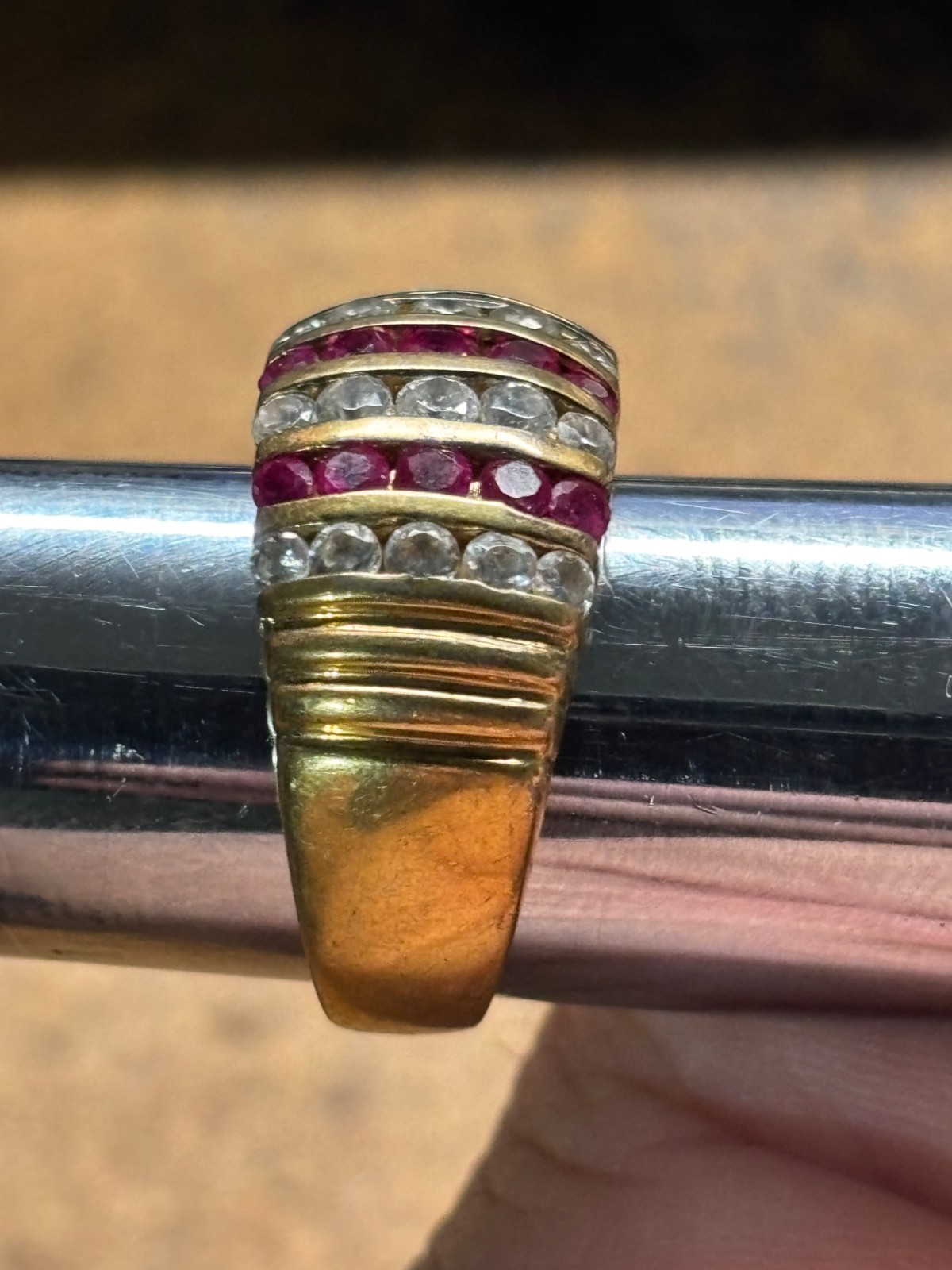 Vtg DBJ DEE BERKLEY Jewelry 925 sterling silver gold RUBY & CZ men’s RING size 8