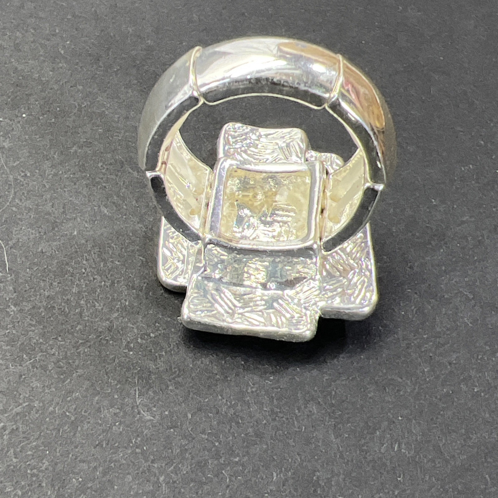 Turquoise Enamel Rectangle Stretch Ring Vintage Silver Tone Size 7+