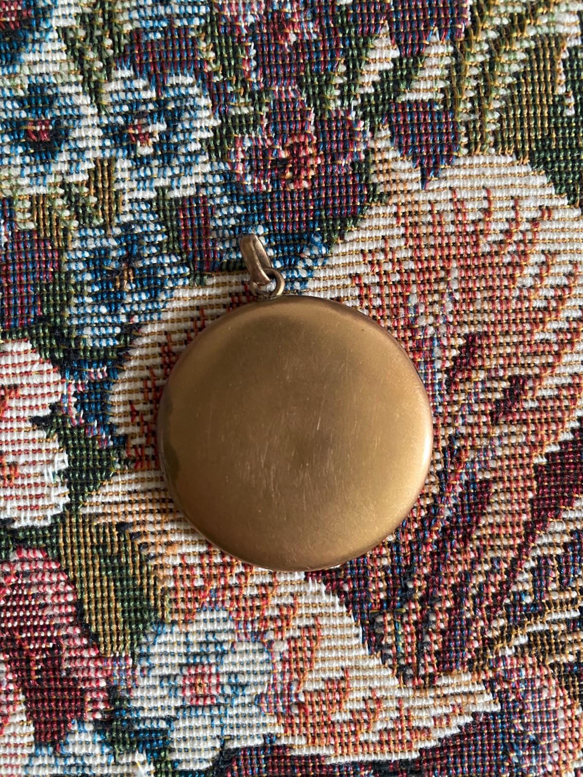 Antique Gold Tone Round Locket with Enrgraved Initial and Portrait of a Man
