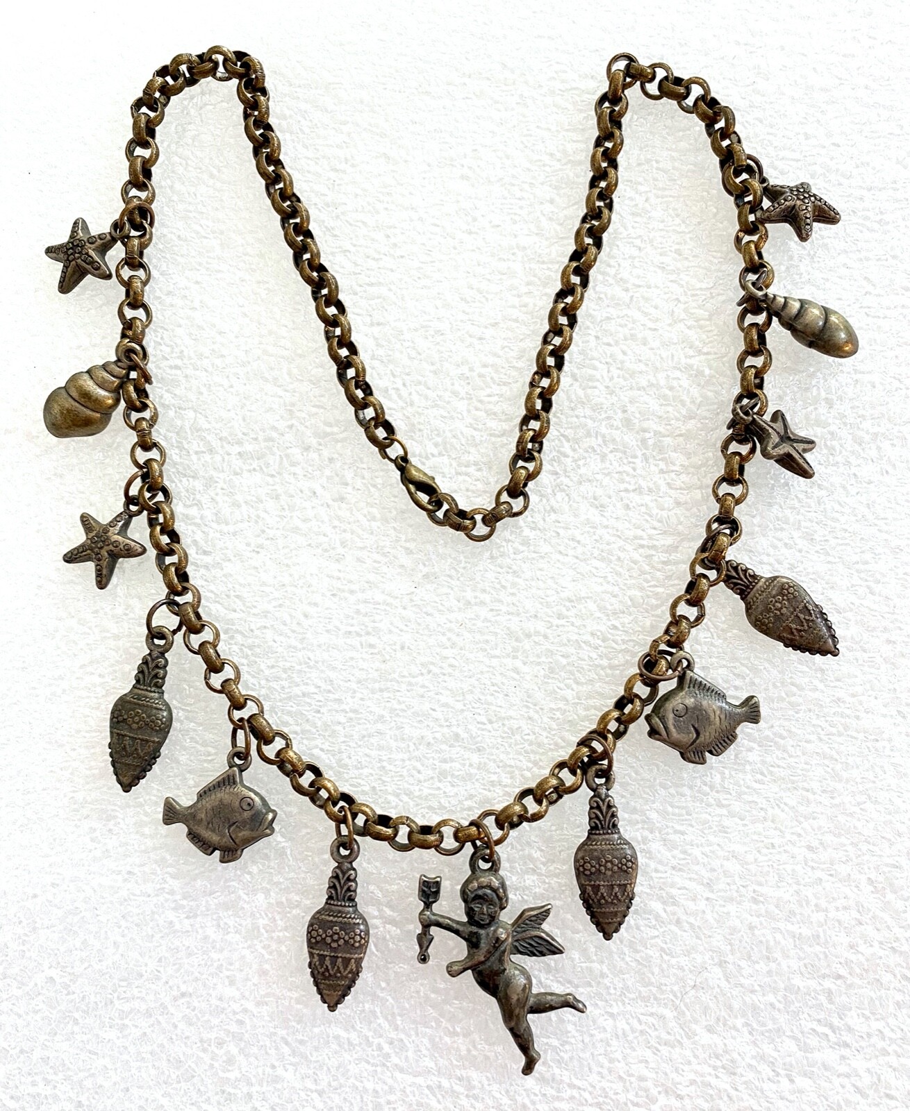 Vintage1960’s boho gipsy charms necklace – sea creatures & Cupid