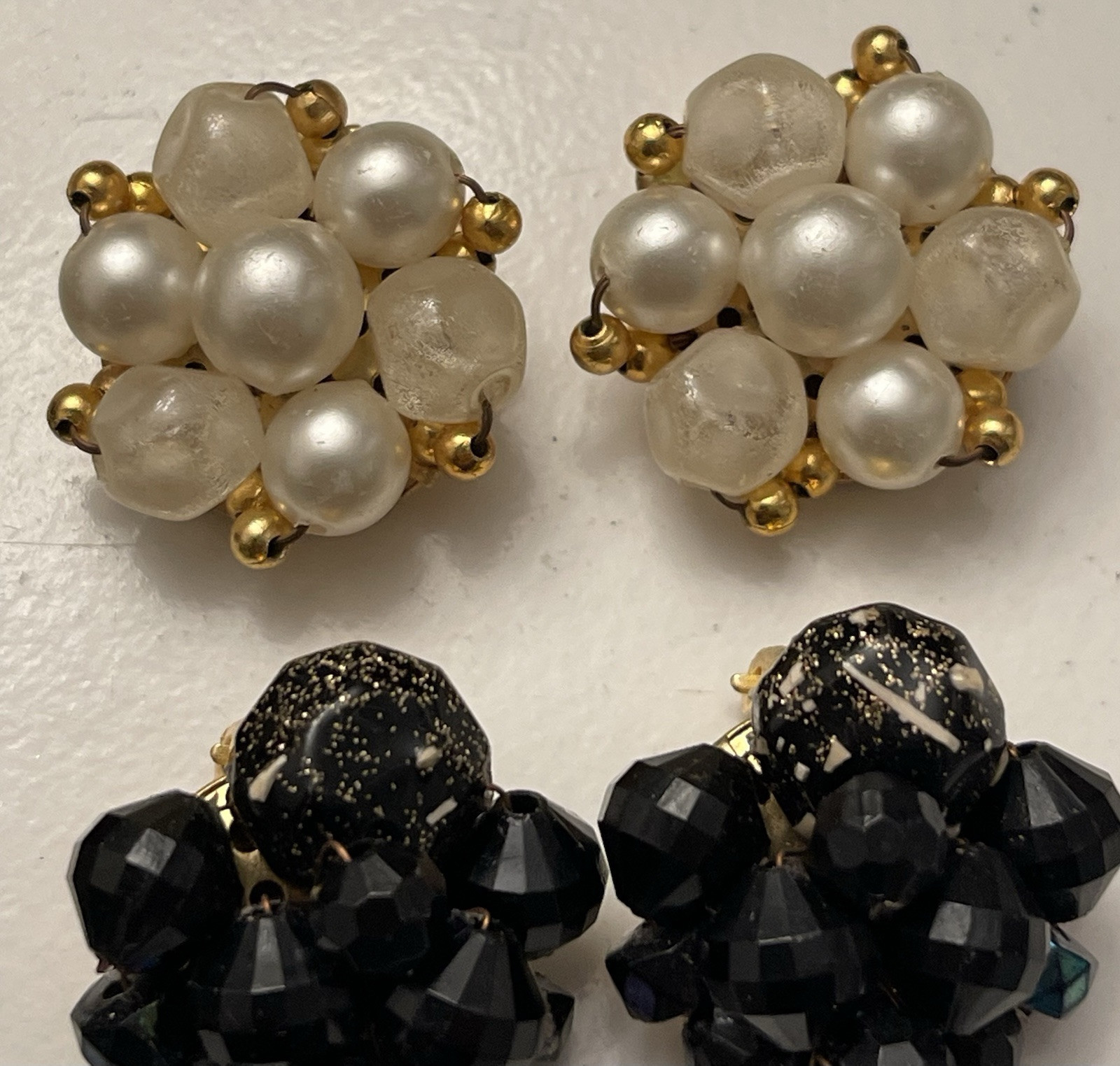 Vintage Cluster Beaded Clip on Earrings Lot of 4 Japan Hong Kong Estate Jewelry