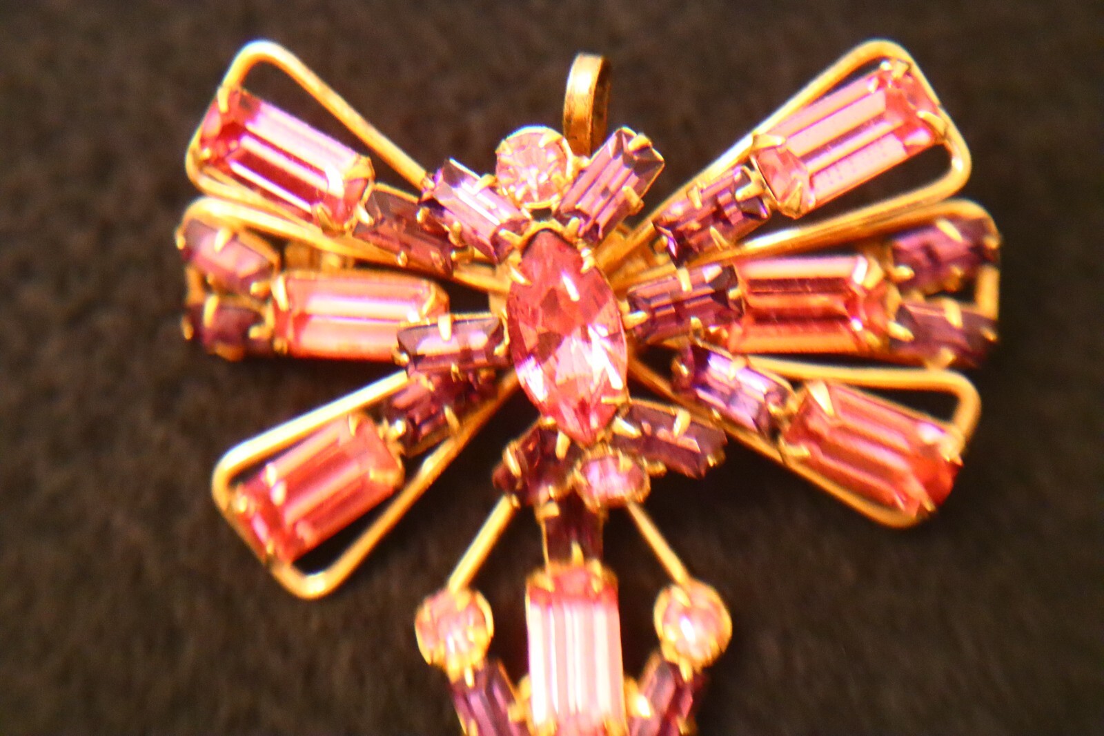 Antoniette Brooch Gold Filled Pulple And Hot Pink Rhineston Ventage Bro