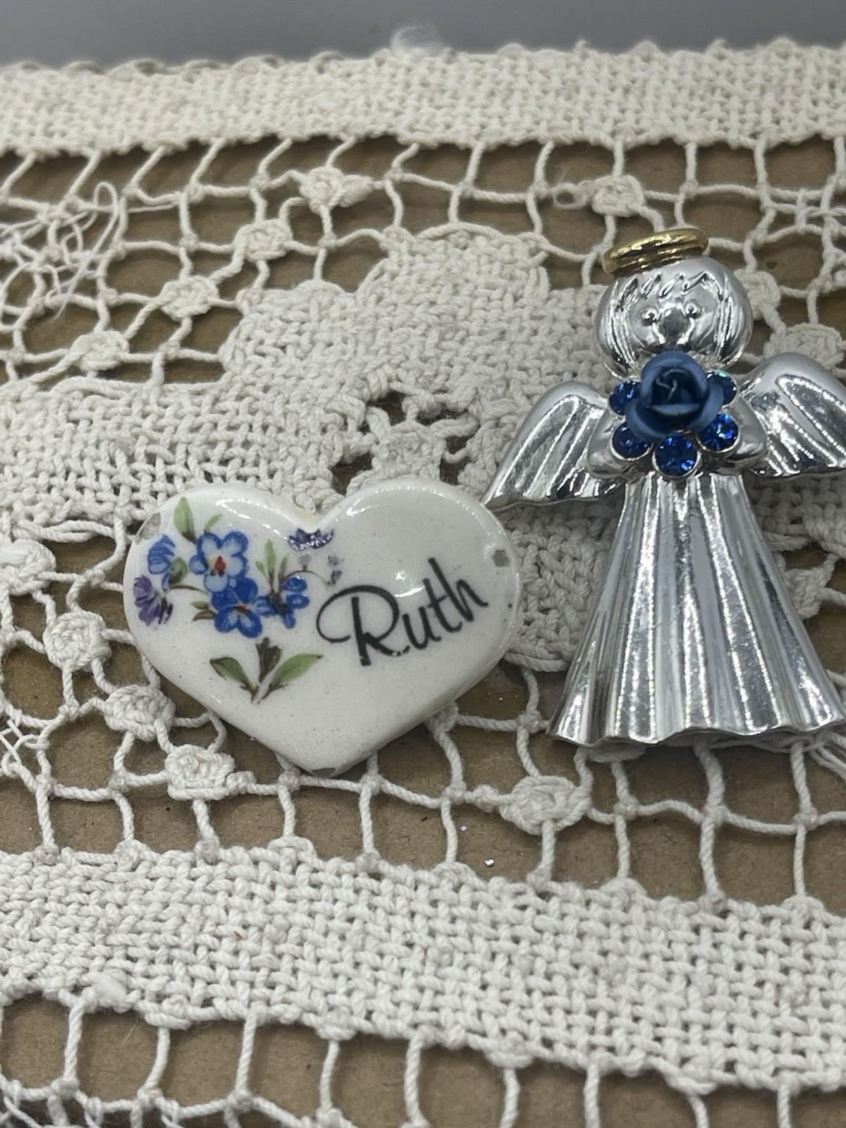 Vtg New Unused Name Ruth Pin with Forget Me Not Earthy Endeavours Brooch 1980s