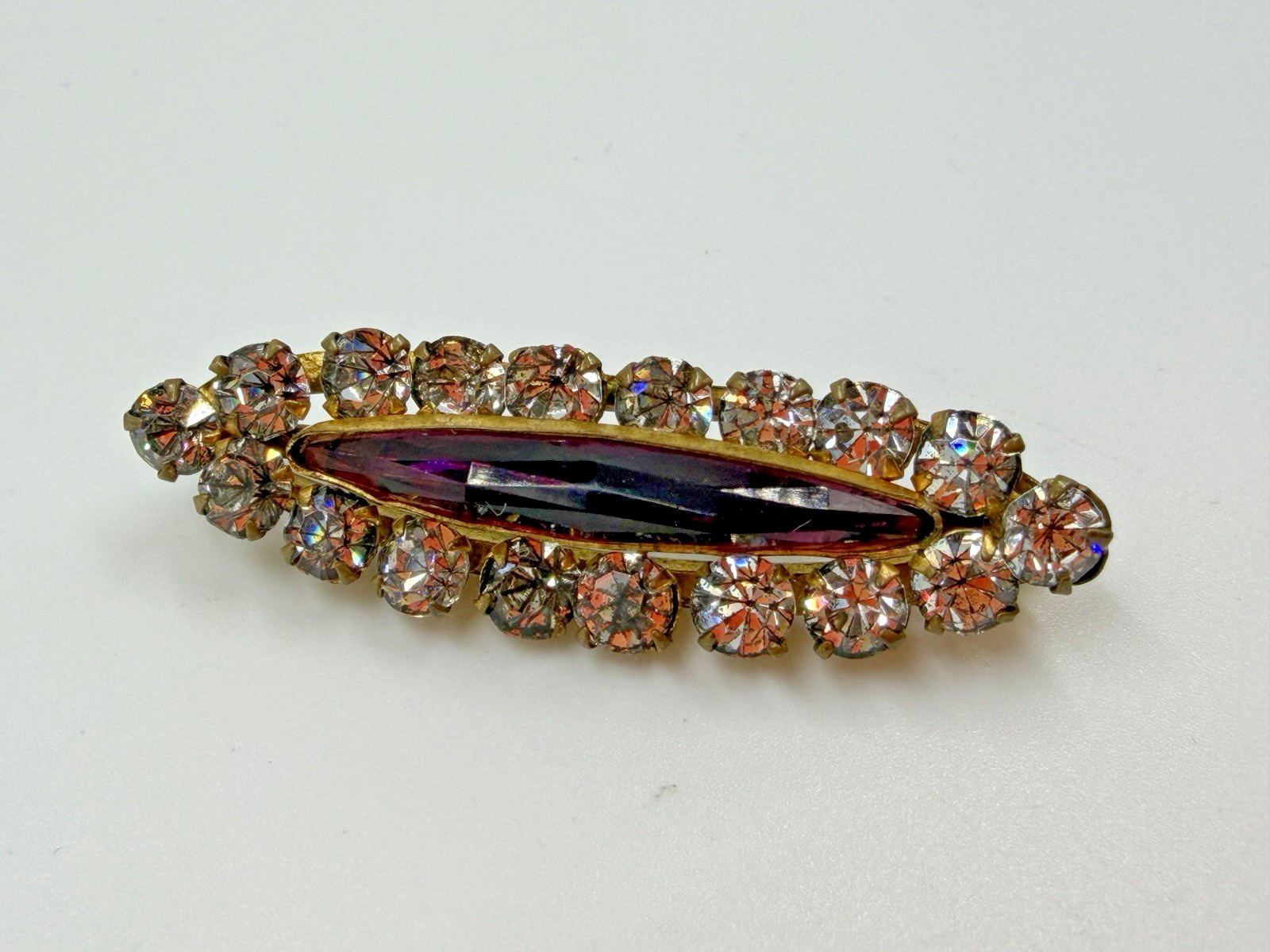 Vintage Brooch Victorian Purple Elongated Cut Glass C-Clasp Czech?