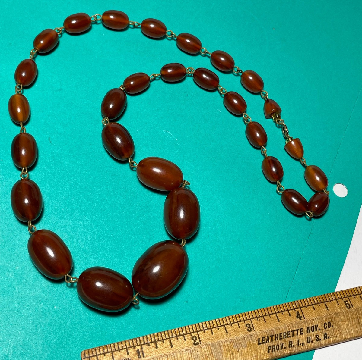 Vintage Art Deco Bakelite Necklace 24″ Graduated Beads Amber 59 grams tested