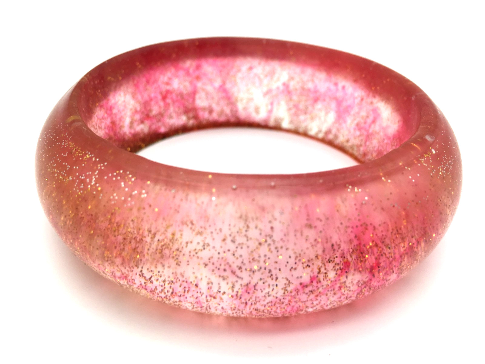 Gold Glitter Red Streaks Clear Lucite Bangle Bracelet