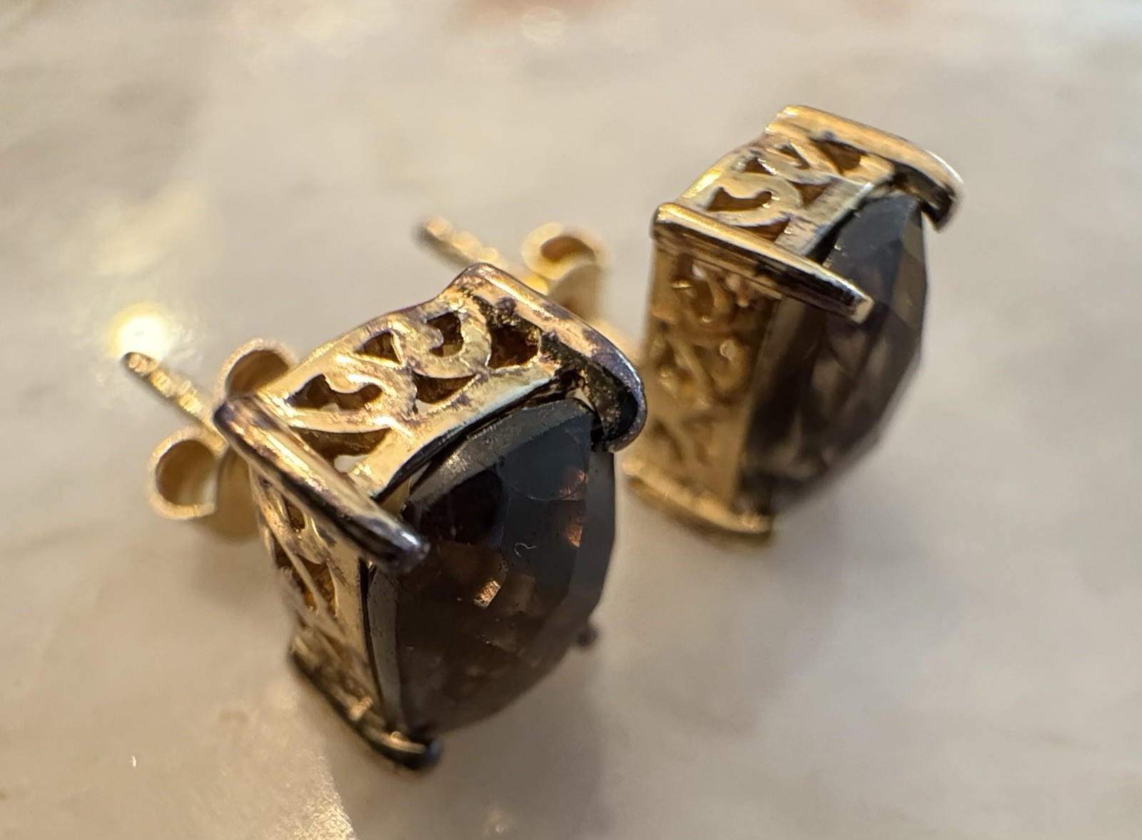 Signed BBJ 925 Vintage Rectangle Stud Earrings Sterling Silver Gold Tone