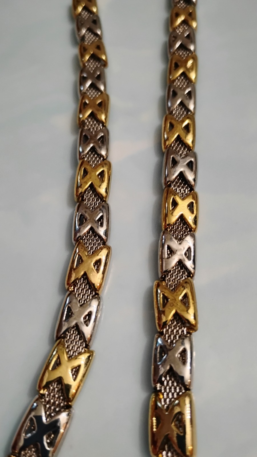 30-36″ 2 Tone X Necklace Or Belt With Dousing Fob