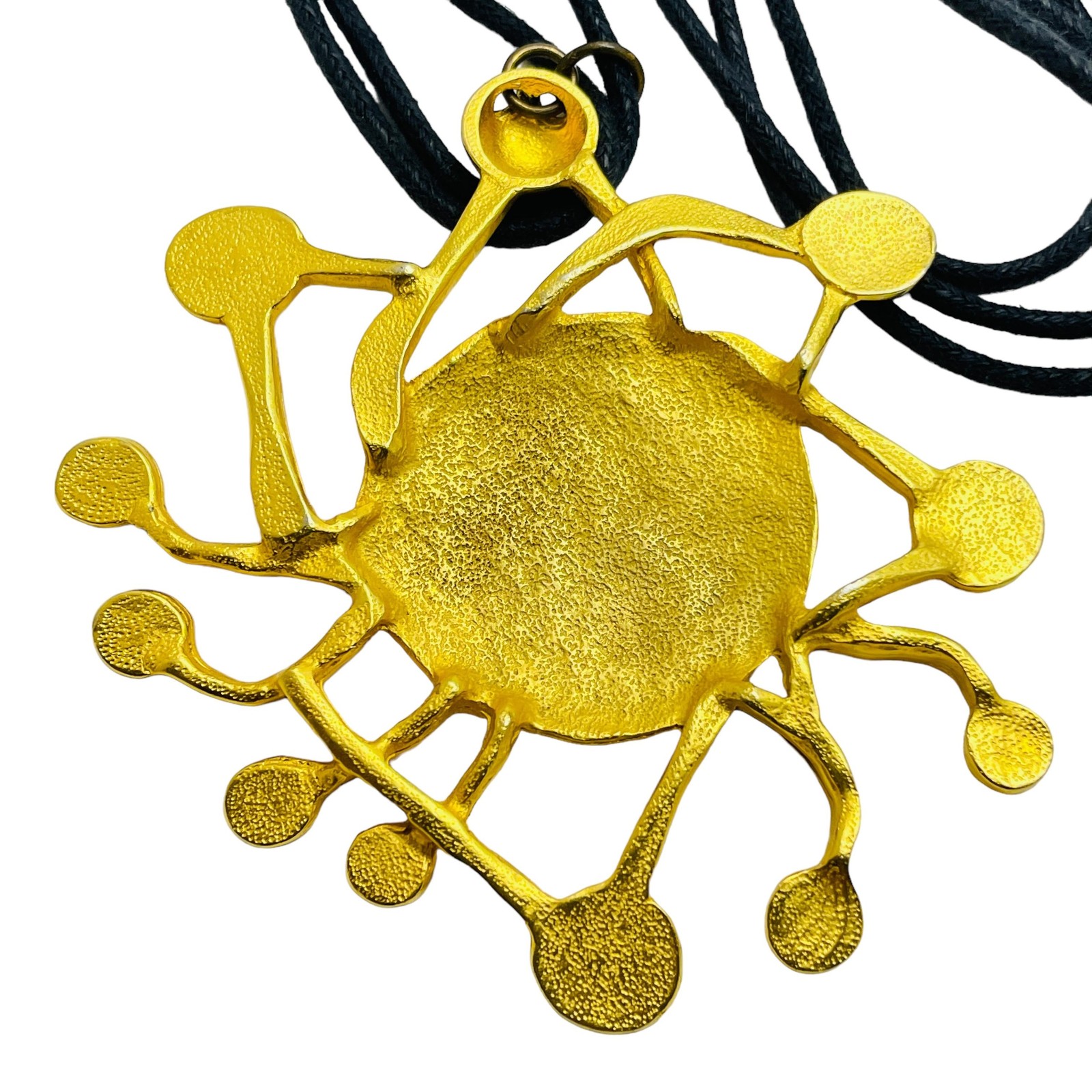 Vintage gold huge modernist abstract pendant designer runway necklace