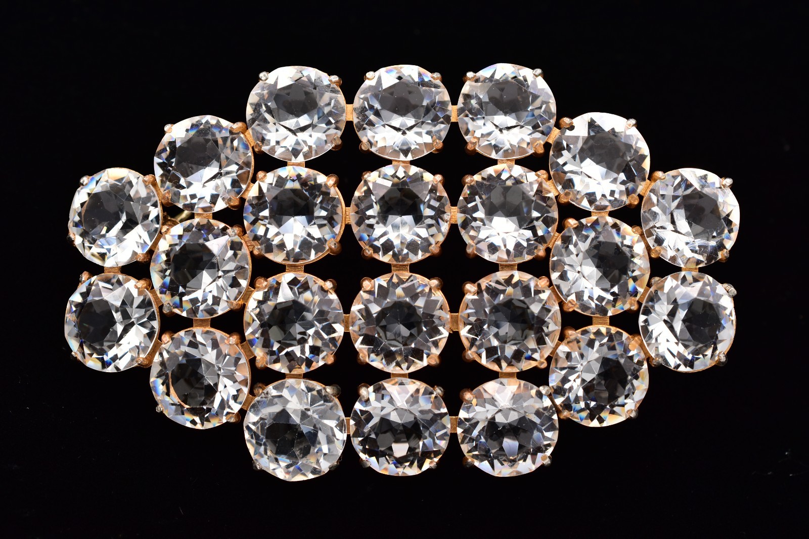 Vintage Clear Rhinestone Bezel Crystal Cluster Brooch Heavy Statement 60s BinBK