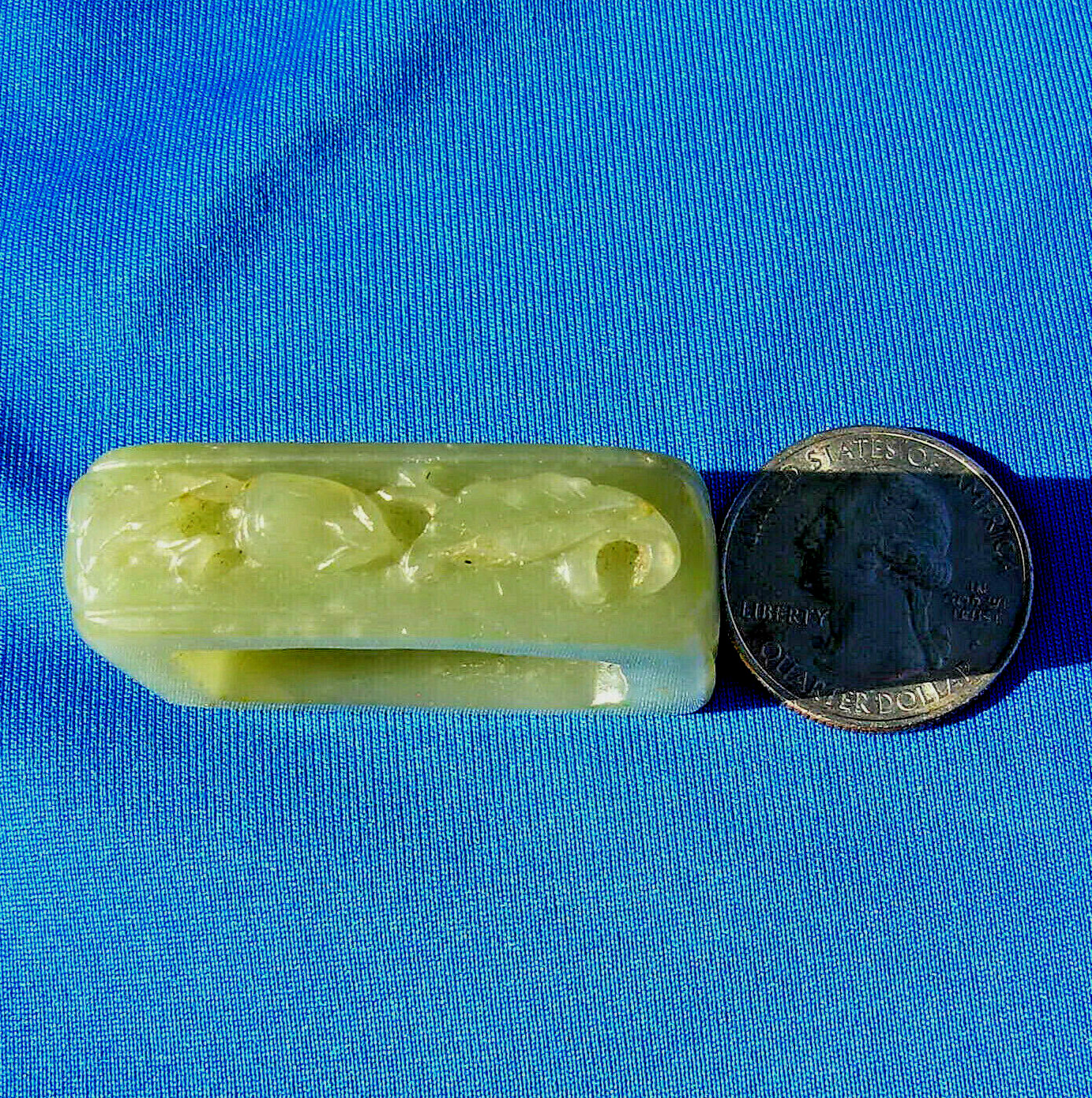 Original Art Deco Antique Old Green Gray Color JADE Sword Slide Guard Fitting