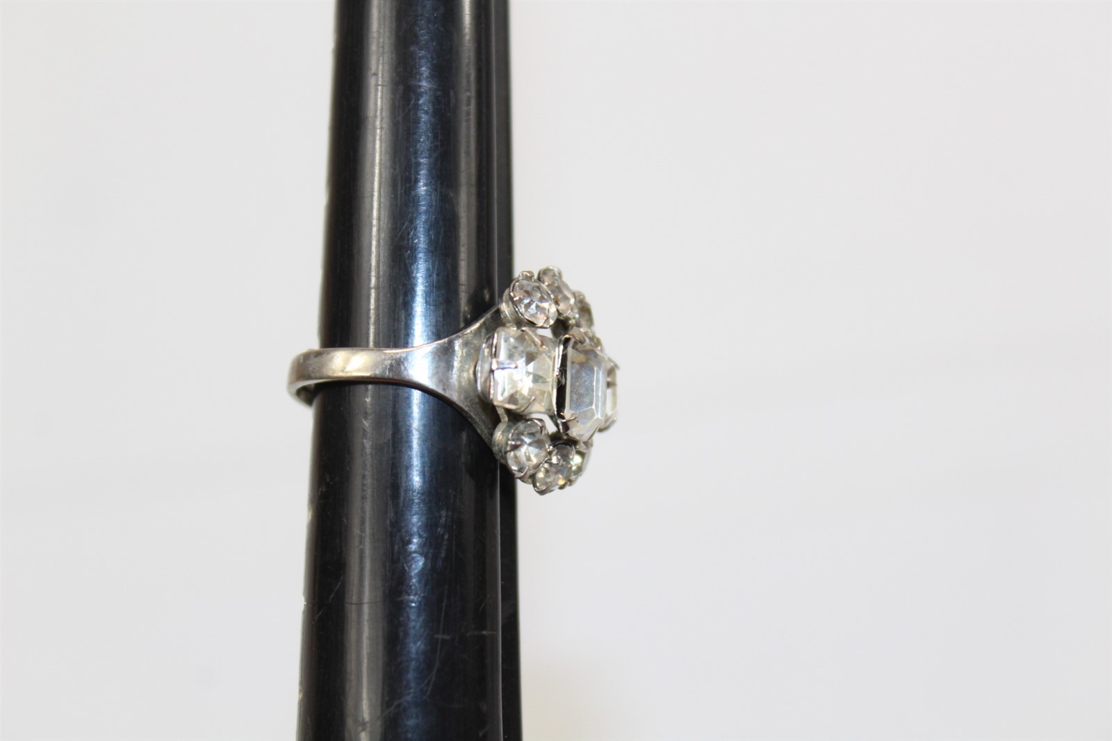 Ring Silver-Tone Alloy With Clear Stones Adjustable Size Band Vintage