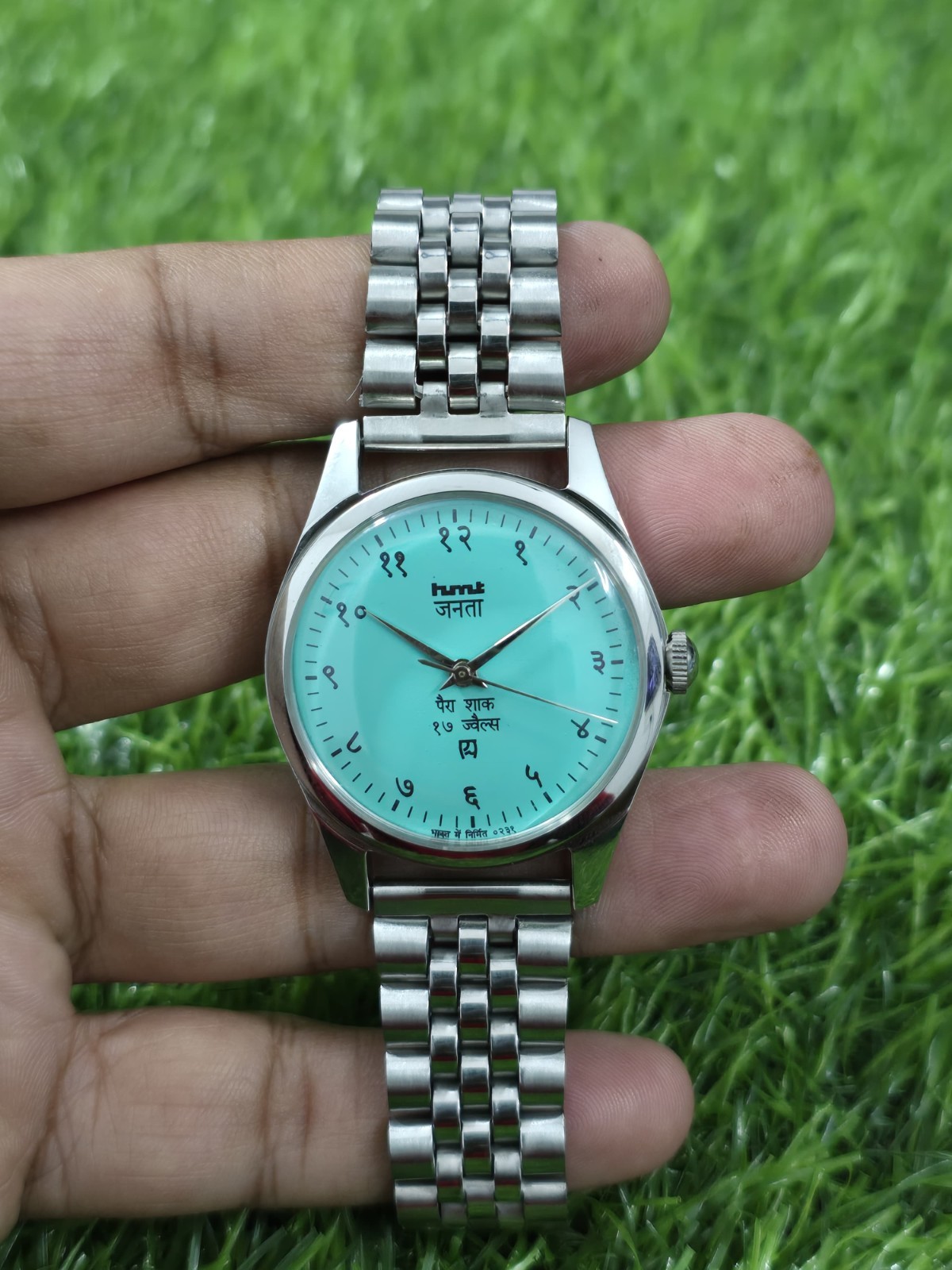 Vintage HMT Janata Blue Dial Hindi Numerals Mechanical hand Winding Transparent