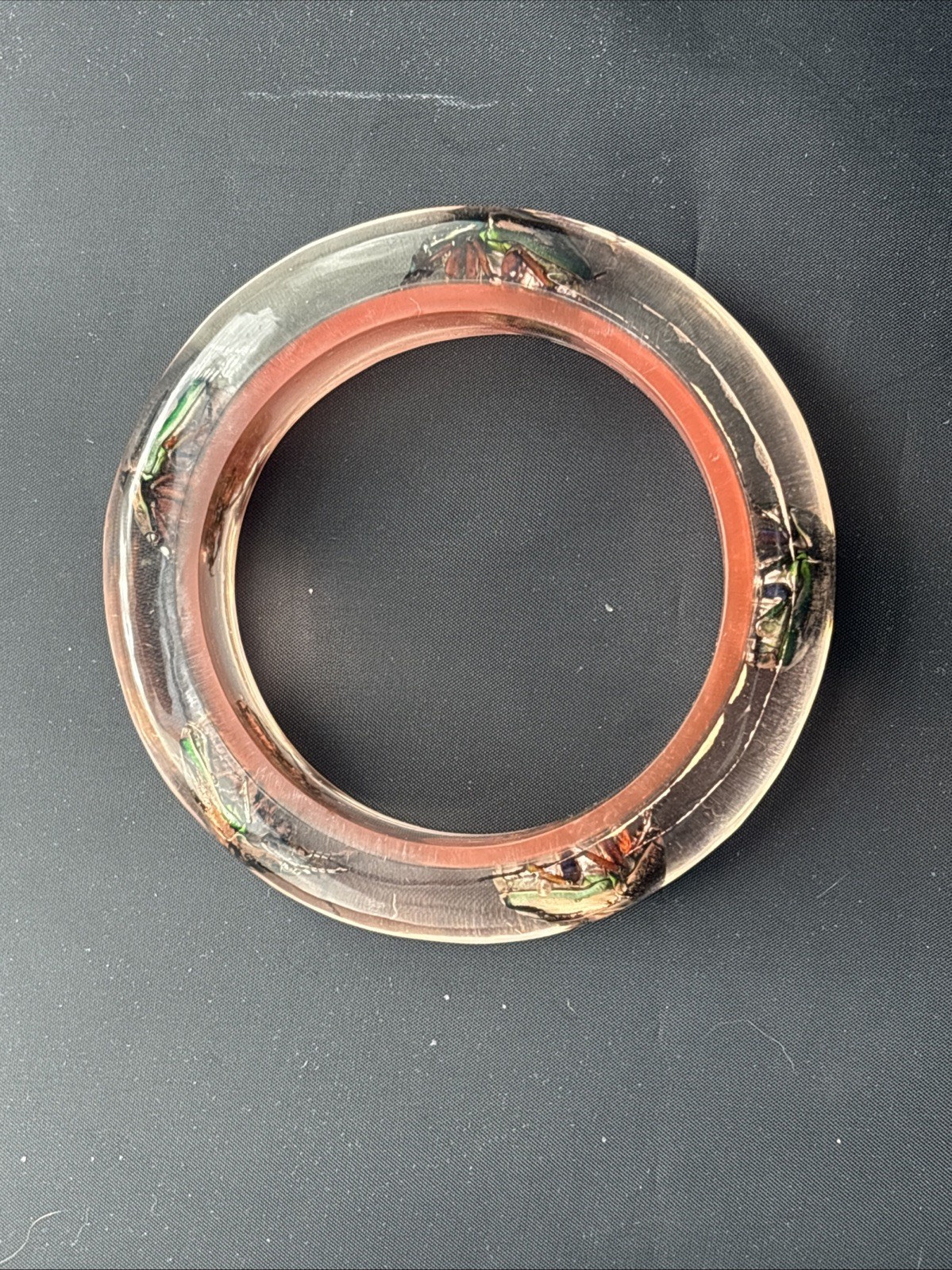 Clear Soft Pink Vtg Beetle Bracelet Translucent Resin,,1960s, NOS(#5)