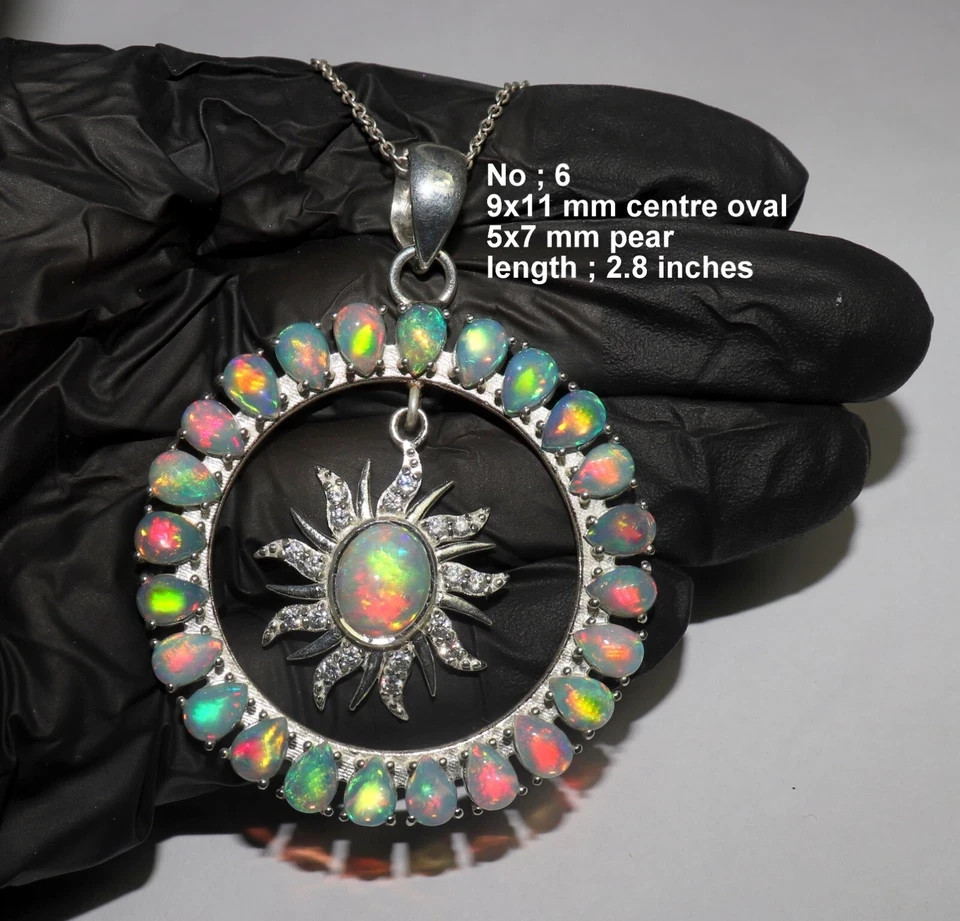 Natural Ethiopian opal pendant with sterling silver fire opal gemstone necklace