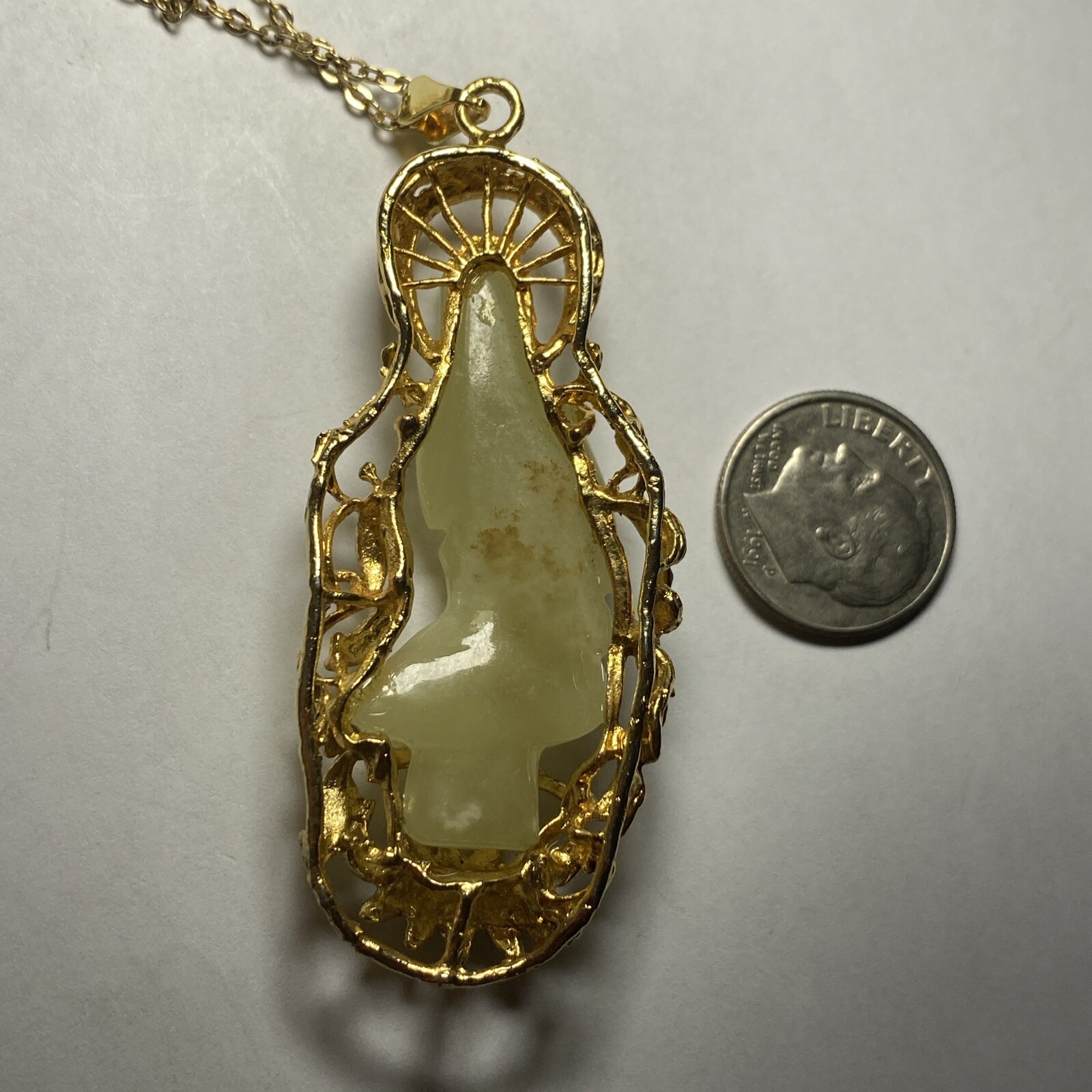Hobe Necklace Green Jade Buddha Guan Yin Vintage Unused Natural Jade