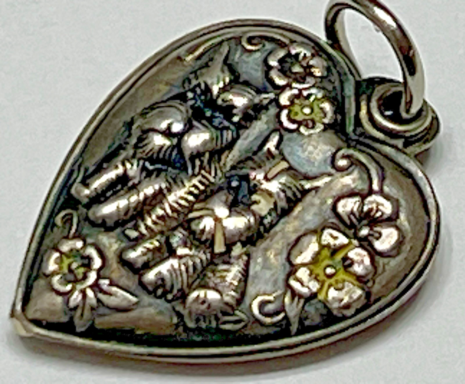 Sterling Silver Dog Heart Charm Pendant Vintage Antique Puffy Scottie Dogs 925