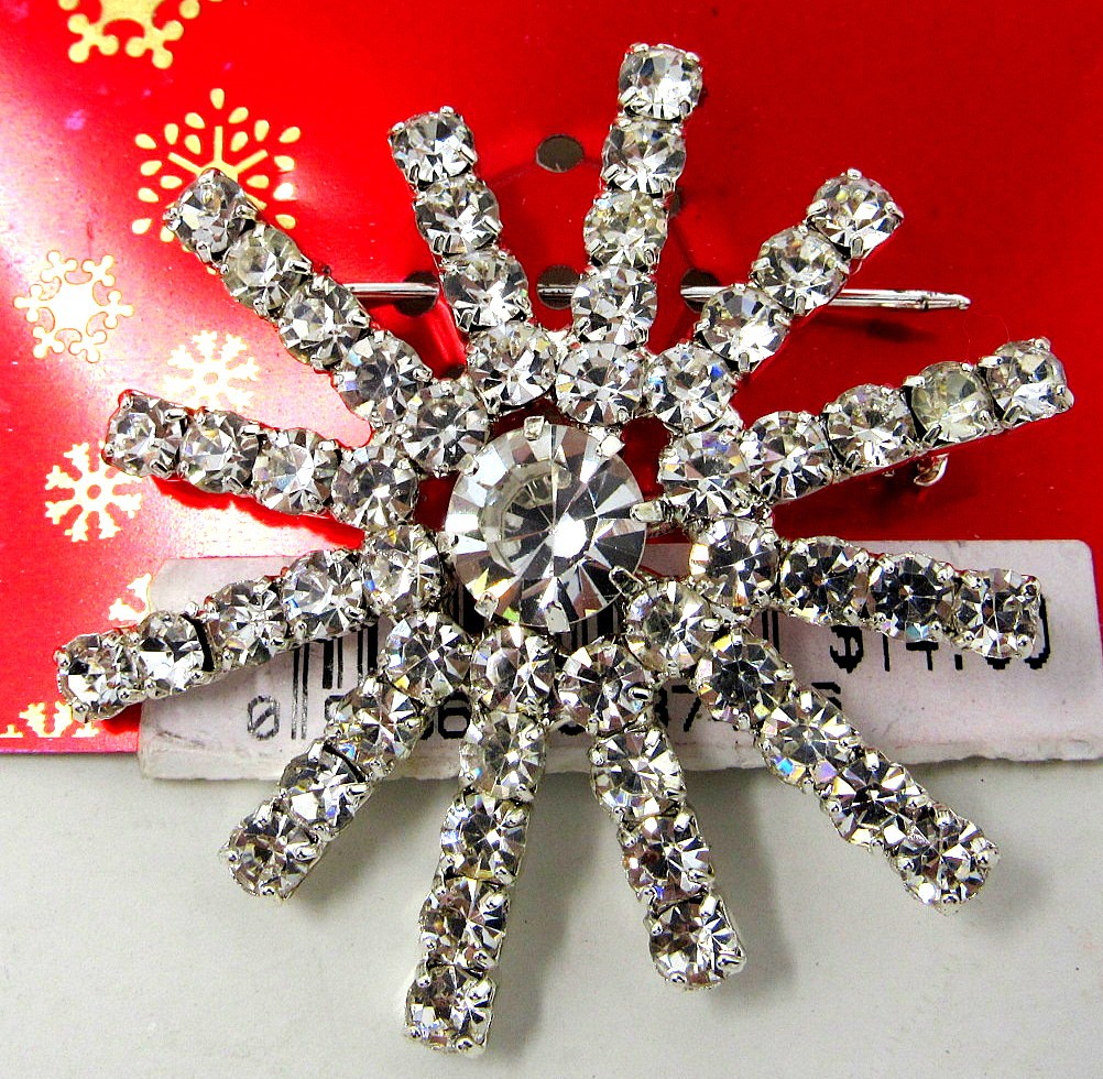 Rhinestone Snowflake Pin 2 inch Round Winter Christmas 12 Spokes US Seller STP