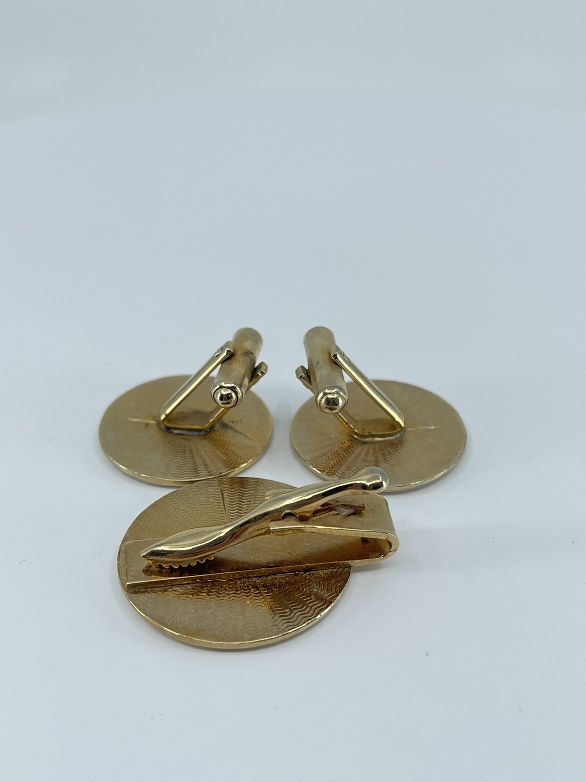 Mr Tara River boat cufflinks and tie clip set red gold white enamel 1″