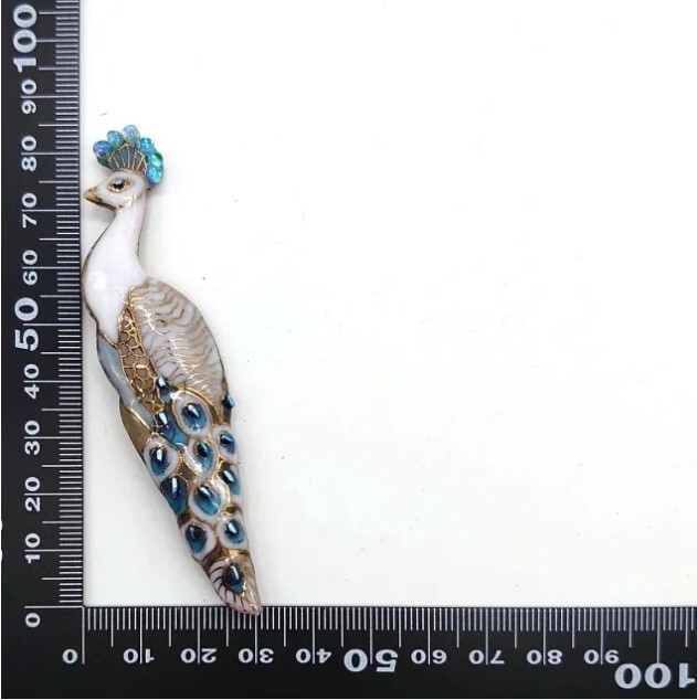White Peacock – Japanese cloisonné enamel Pin Brooch Made-to-order NEW