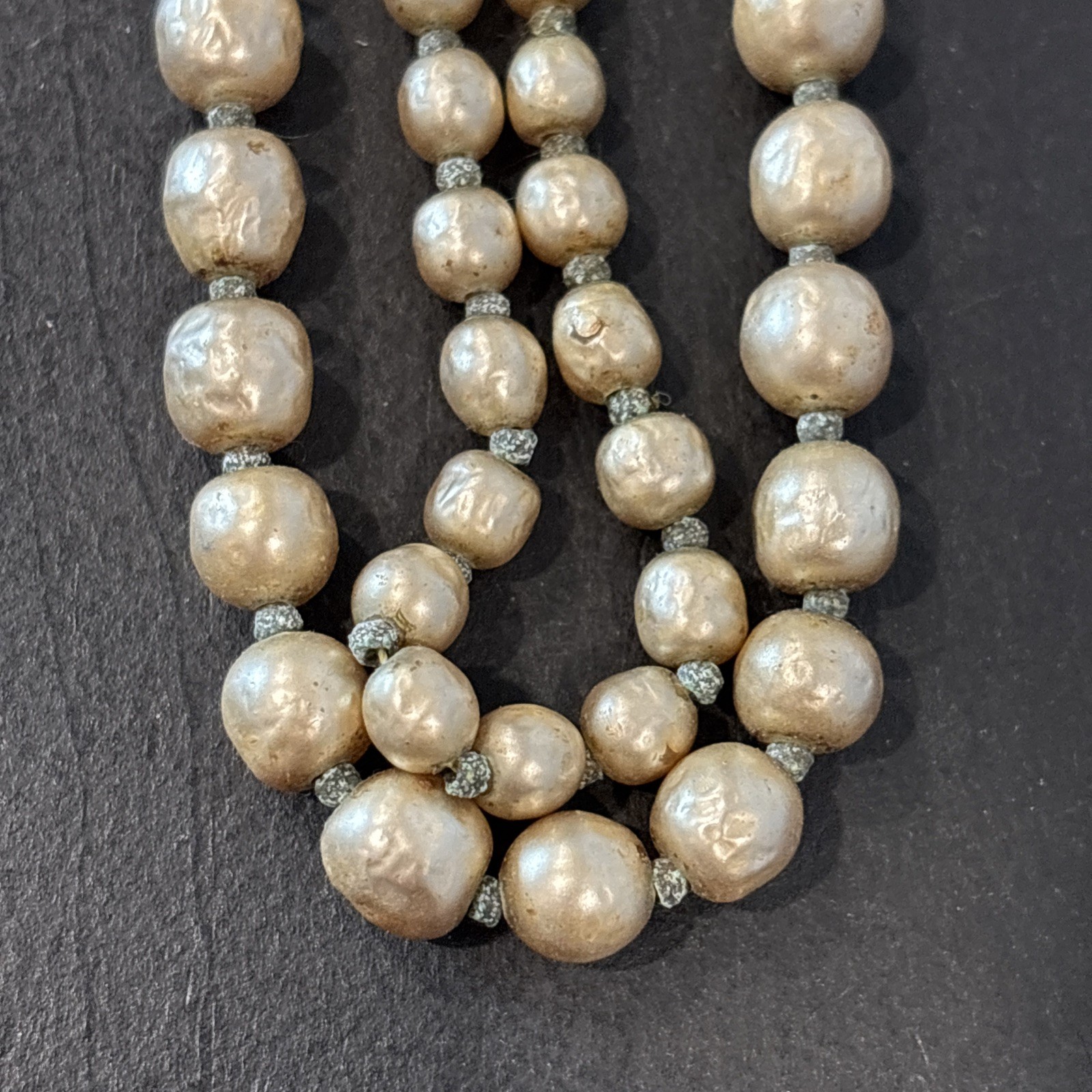 Double Strand Miriam Haskell Baroque Simulated Pearl Necklace Gold Tone Closure