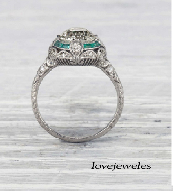 Art Deco Vintage 3CT Round Lab-Created Diamond Engagement Ring 14K White Gold FN
