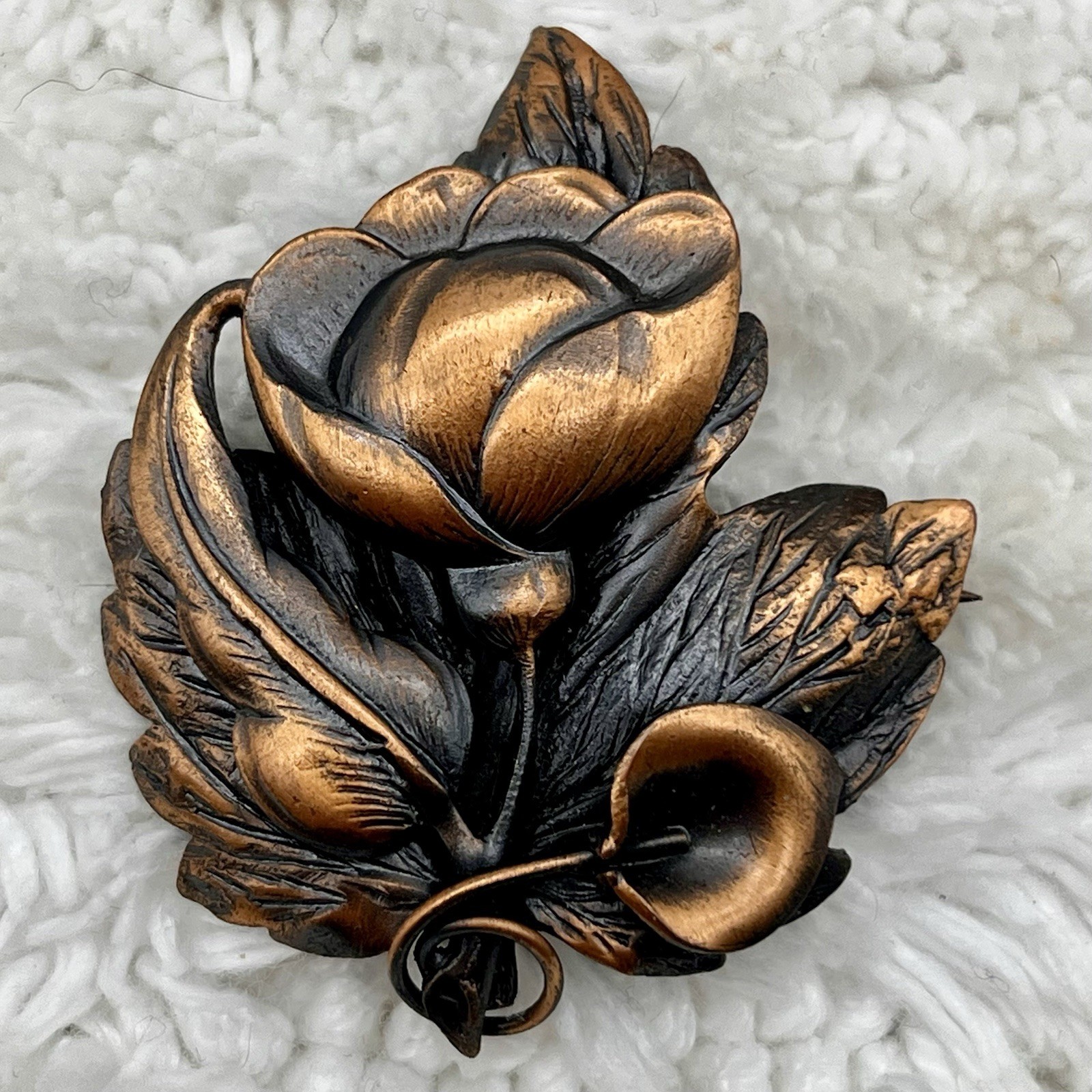 Vintage Copper Flower Brooch Pendant Combo Art Nouveau Style 1.75″