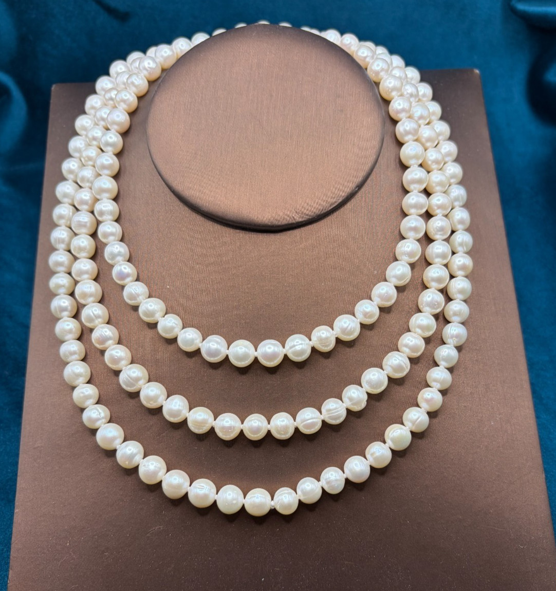 Genuine Natural 7-8mm Freshwater Cultured Pearl Necklace Knotted Long 50″