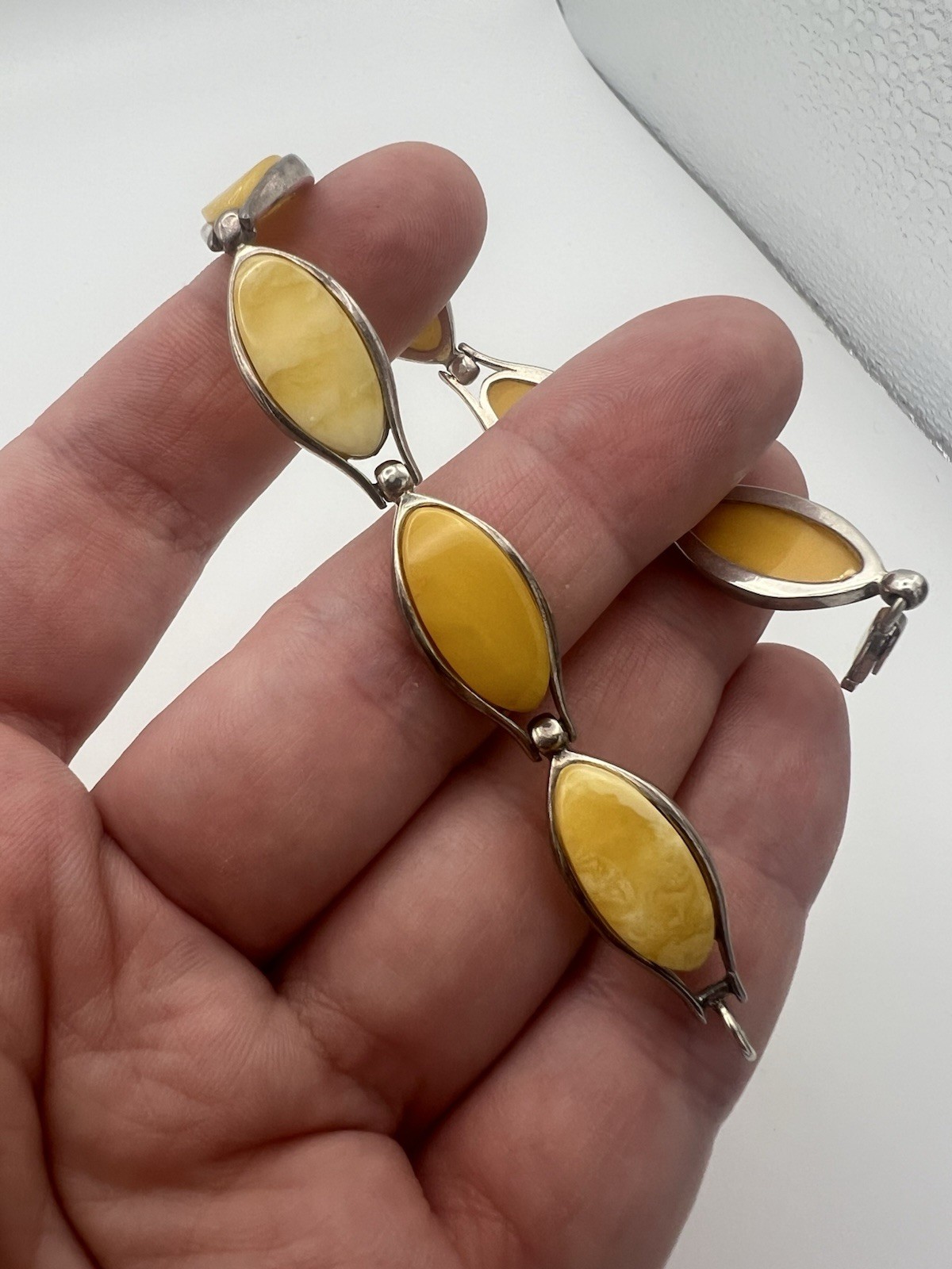 Natural Baltic Butterscotch Egg Yolk Amber Sterling Silver Bracelet 7-1/4”