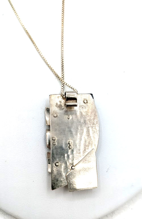 Vintage Statement Pendant Necklace Sterling Silver Modernist Abstract Geometric